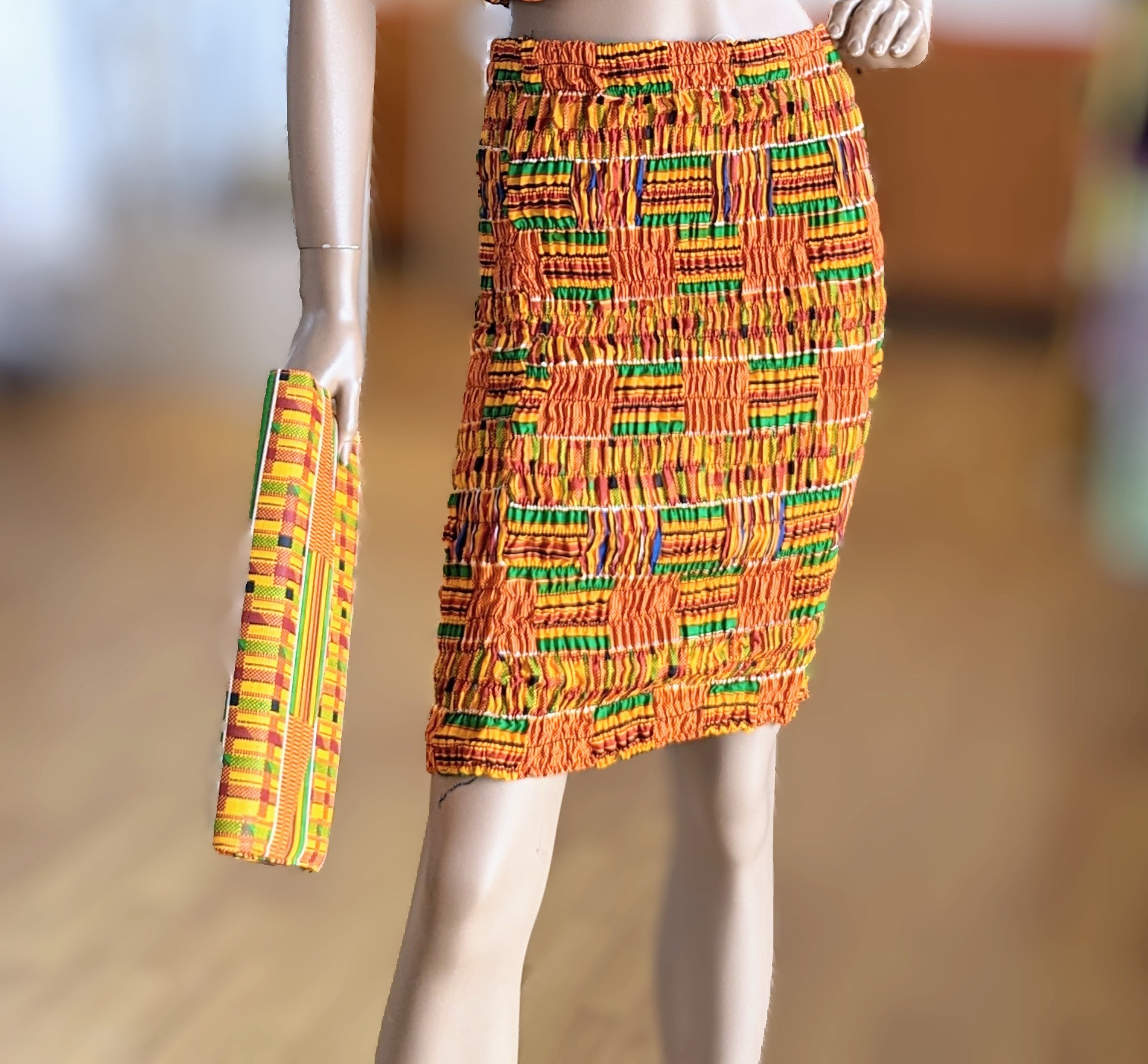 Stylish Agyemang Smocked Kente African Print Fitted Pencil Skirt DP3227SPS - Perfect for Office Wear, Cultural Events & Special Occasions