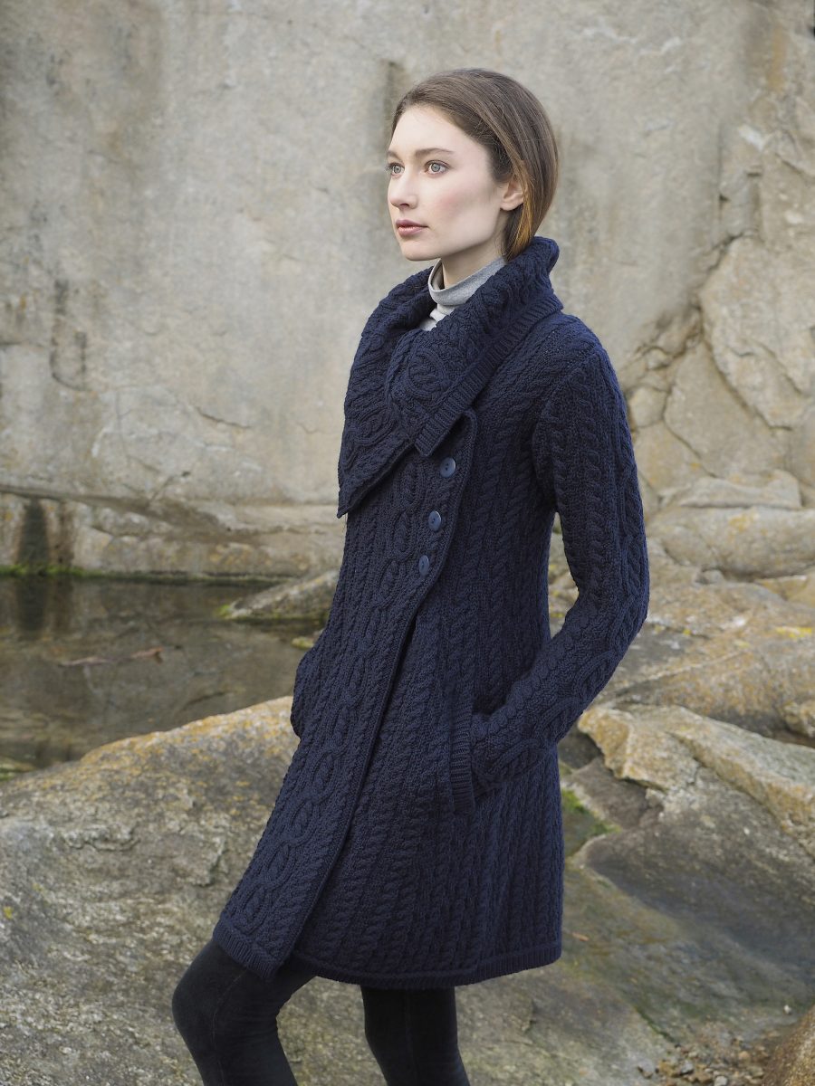 Aran Button Cardigan Coat for Women - Soft Wool Blend Knit Sweater (3 Color Options) | Perfect for Fall & Winter Layering, Office Wear & Casual Outfits