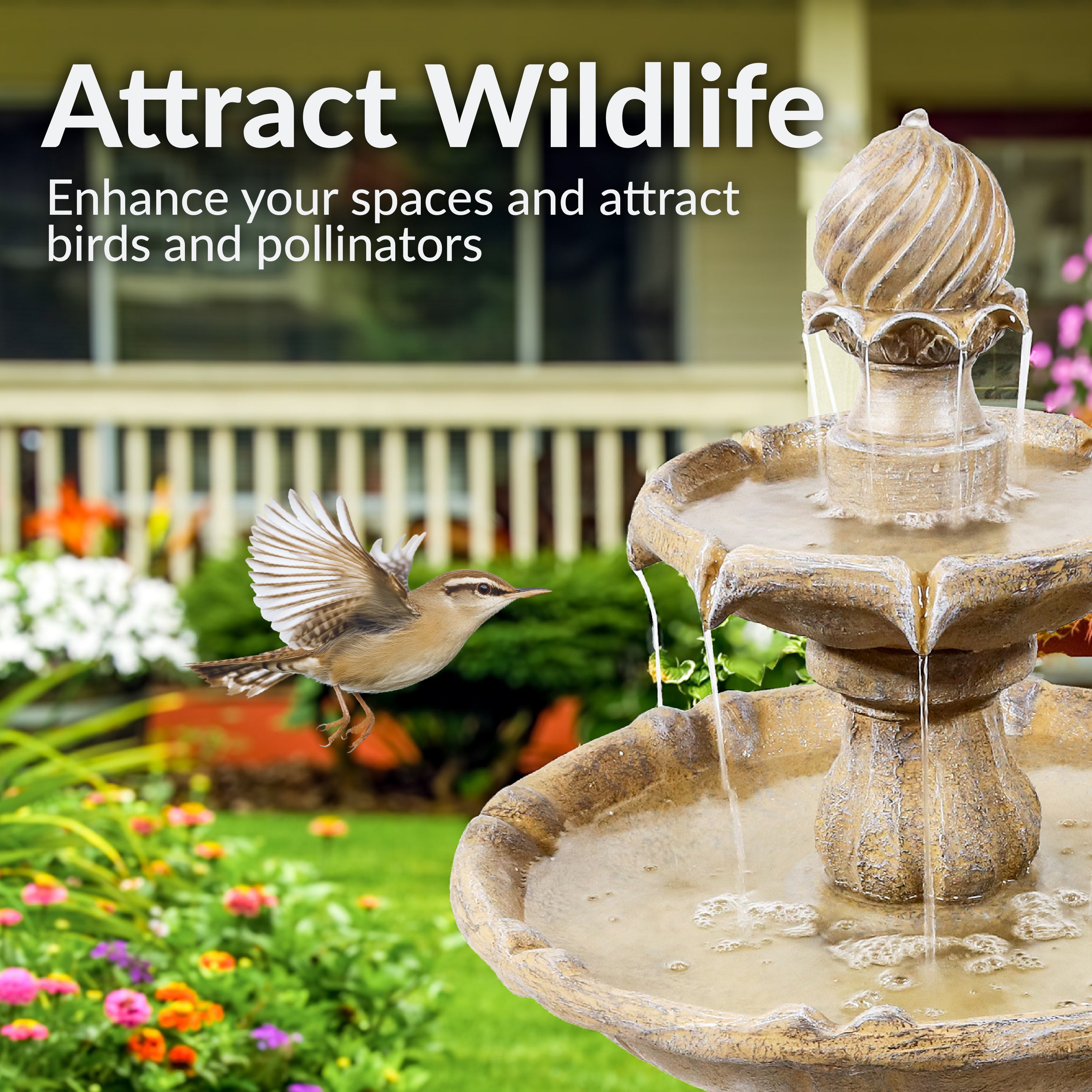 Sunnydaze 2-Tier Solar Powered Outdoor Water Fountain with Battery Backup - Perfect for Garden, Patio, and Backyard Decor
