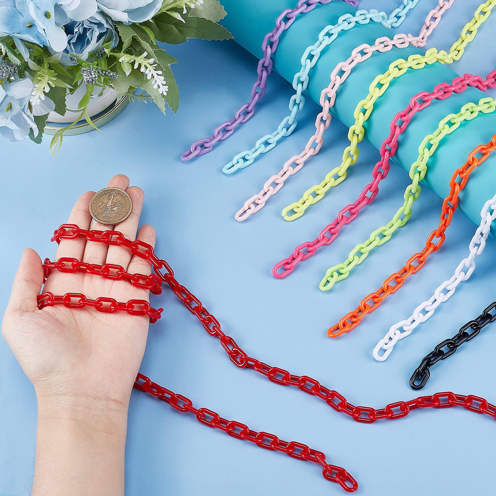 PH PandaHall 10pcs Acrylic Chain Links - 10 Color C-Clip Hooks, 39.4
