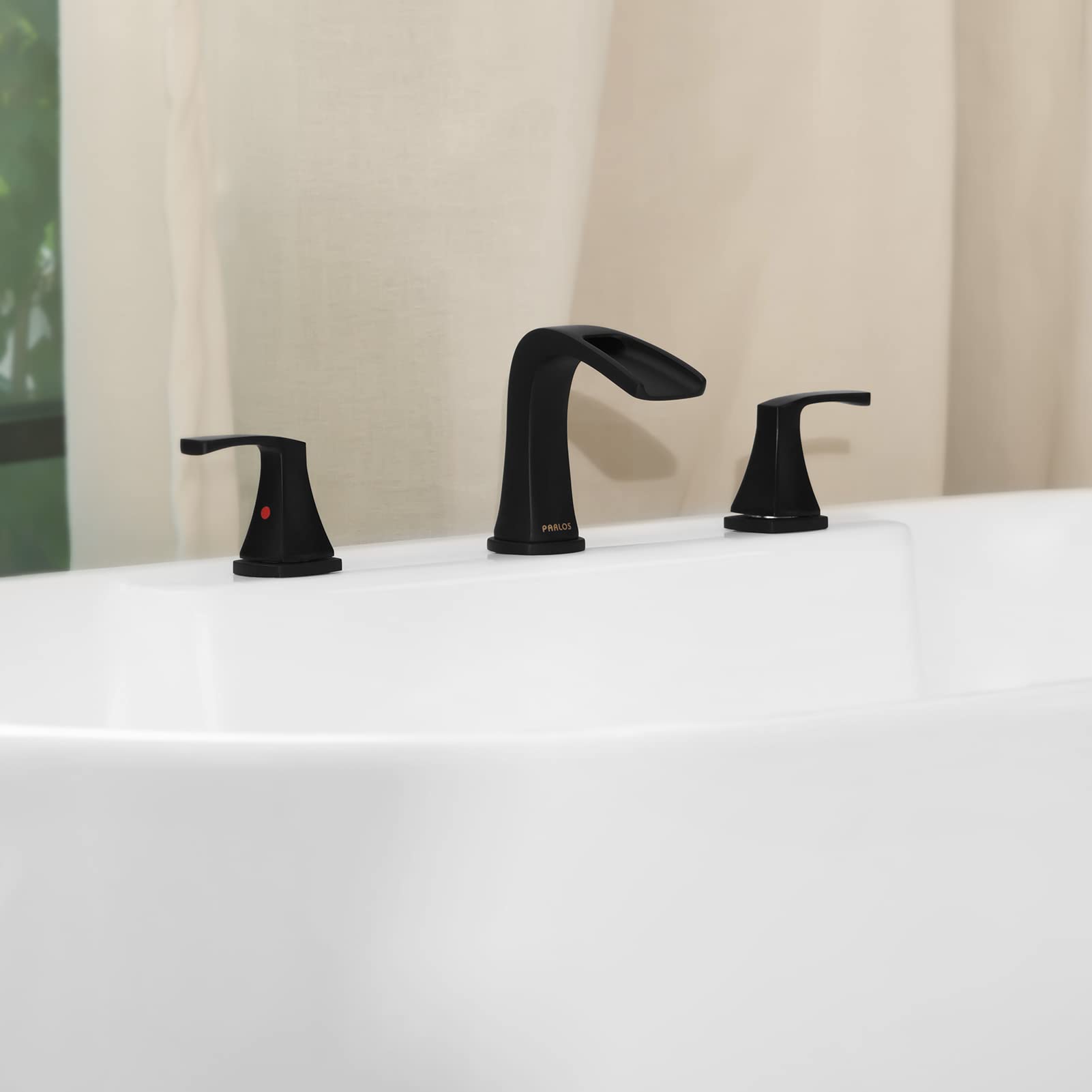 PARLOS 2-Handle Widespread Waterfall Roman Bathtub Faucet with Valve - Matte Black Tub Filler (Model 1434204) for Luxury Bathroom & Spa Renovation
