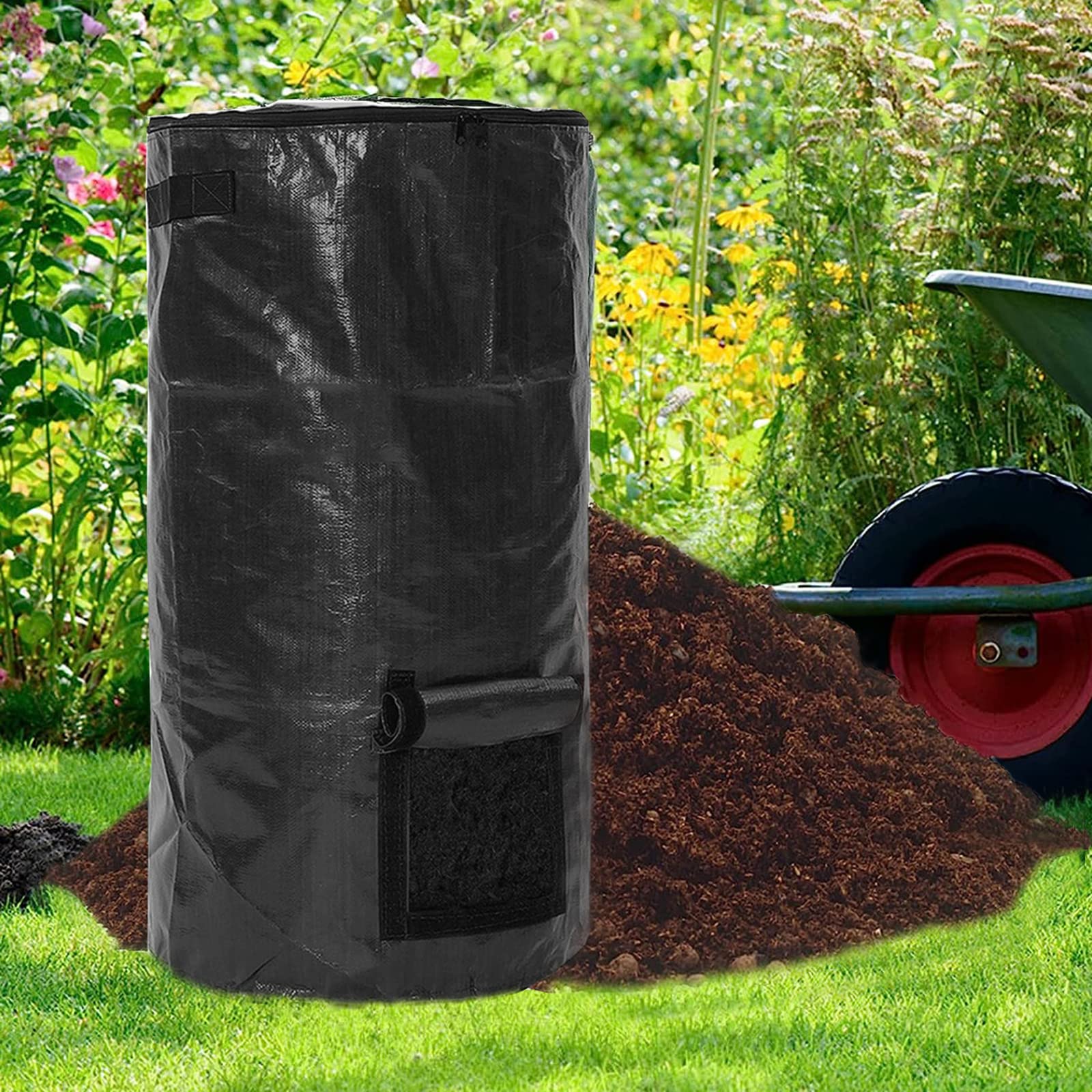 34 Gallon Compost Bin Bags - Reusable Organic Waste Bags for Kitchen, Garden & Yard | Collapsible Leaf & Lawn Compost Container | Perfect for Outdoor Composting, Gardening & Eco-Friendly Waste Disposal