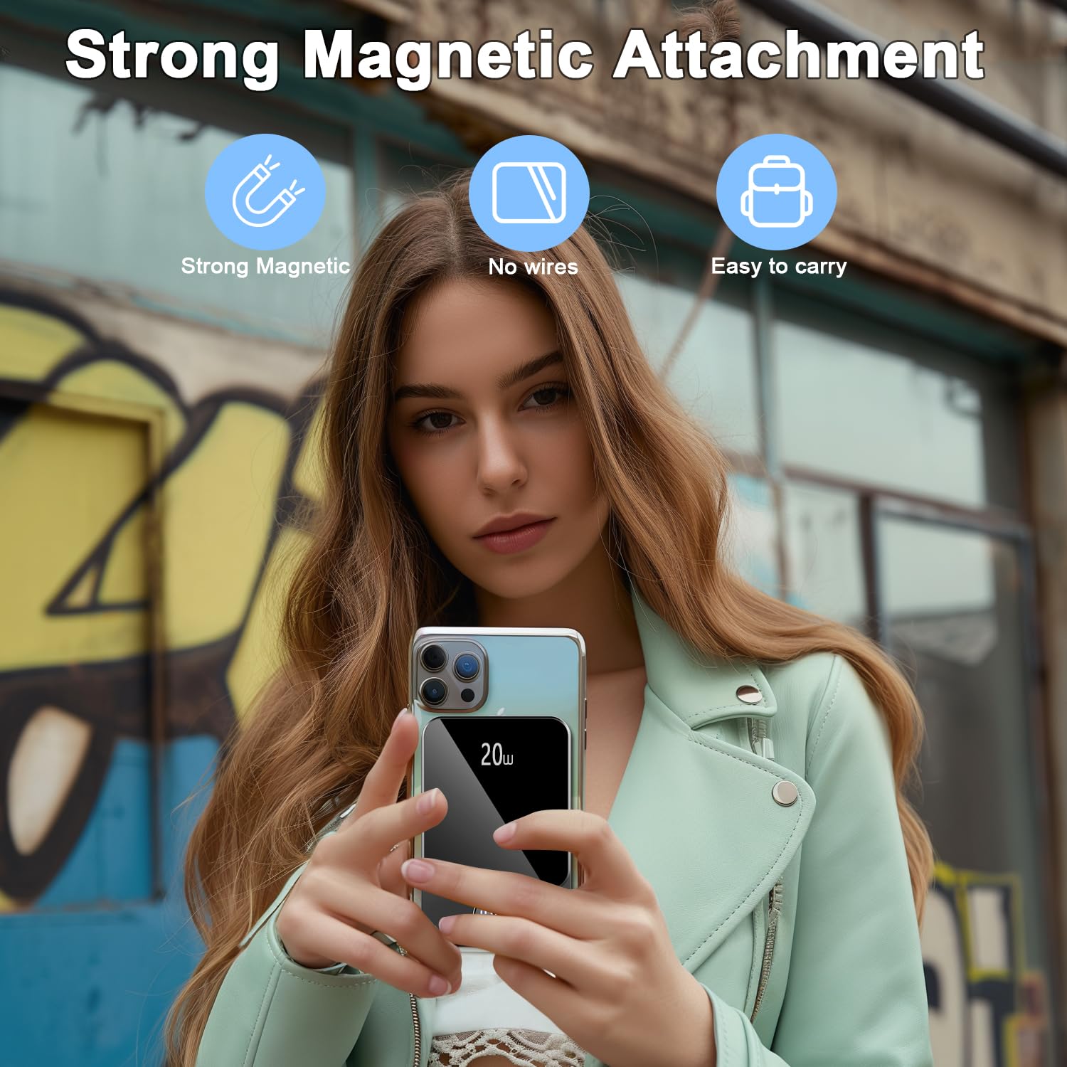 10000mAh Magnetic Portable Charger with PD20W Fast Charging | USB-C Power Bank Compatible with iPhone 16/15/14/13/12 (MagSafe), Samsung & Android Phones | Perfect for Travel, Outdoor Adventures & Daily Commuting
