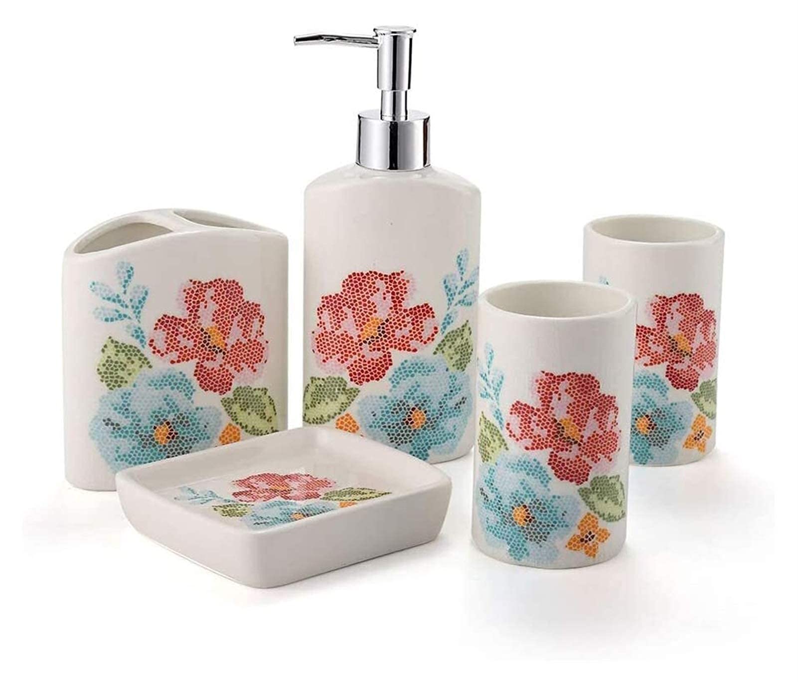 Premium 5-Piece Bathroom Set - Modern Soap Dispenser, Soap Dish, Toothbrush Holder & Glass - Hotel Style Home Essentials for Bathroom Organization & Spa Decor