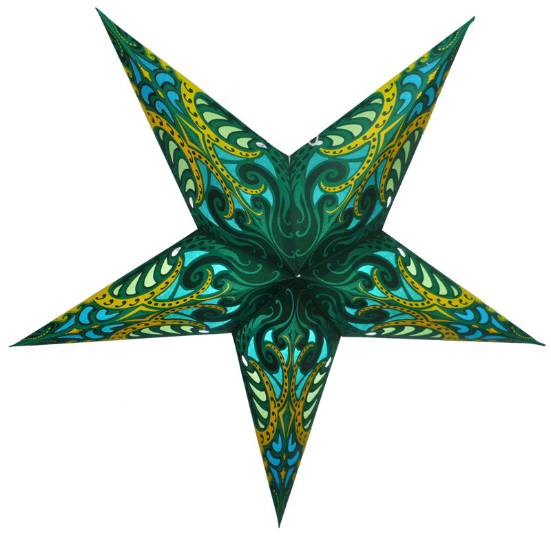 24 Green Splash Paper Star Lanterns - Hanging Wedding & Party Decorations for Indoor/Outdoor Events, Birthday Celebrations and Festive Home Decor