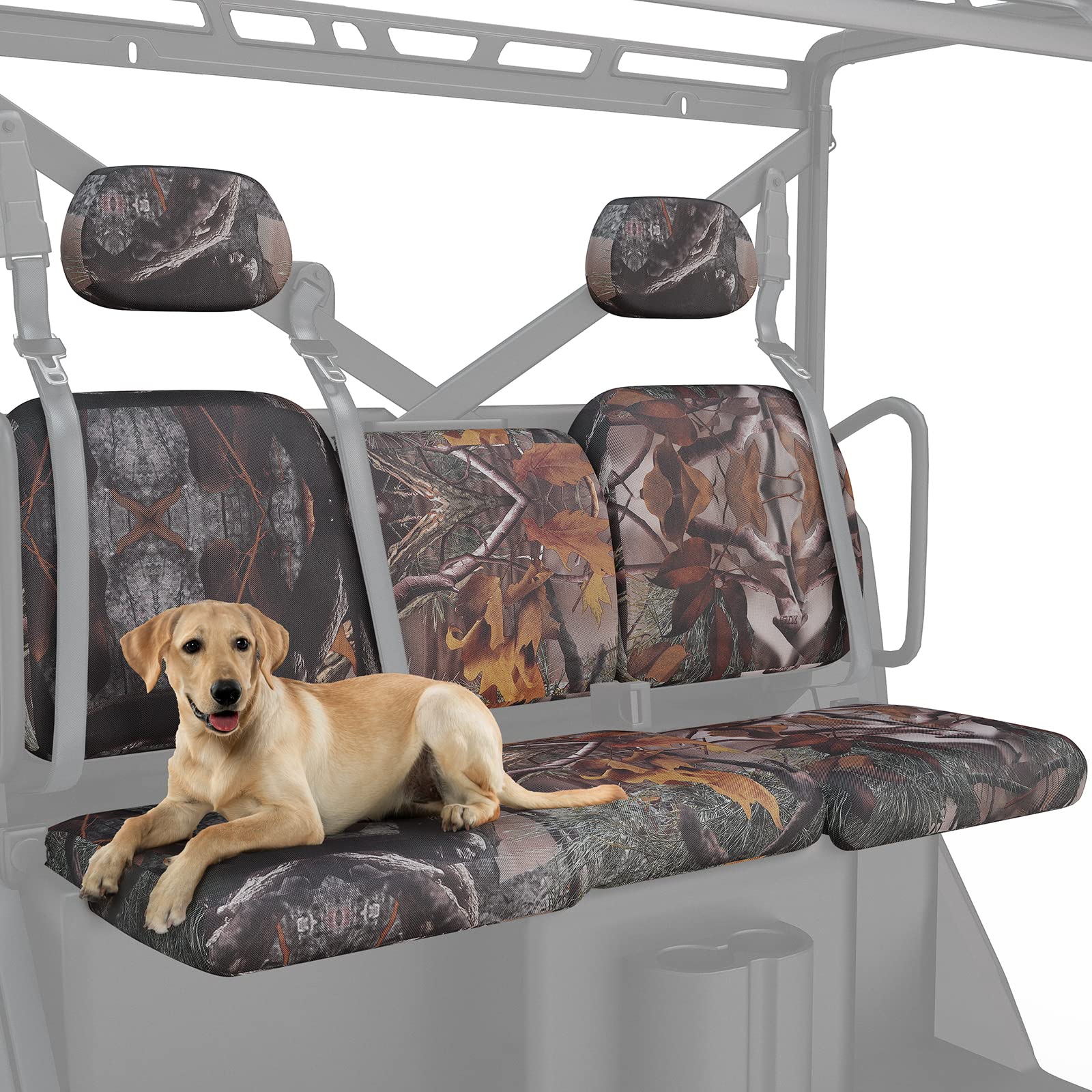 KEMIMOTO Camo UTV Seat Cover Set for Polaris Ranger XP 1000 (2017-2021) - 60/40 Split Back Seat & Headrest Cover - Durable Front Seat Protection for Off-Road Adventures, Hunting & Farm Work