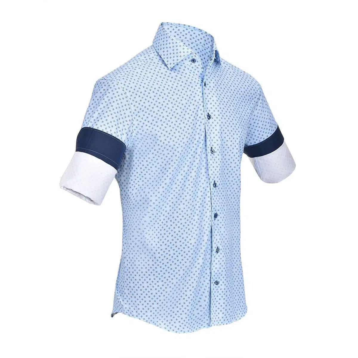 CMW548R Men's Cuadra Blue Casual Fashion Medallion Abstract Print Shirt - Stylish & Comfortable for Everyday Wear, Office, and Social Events