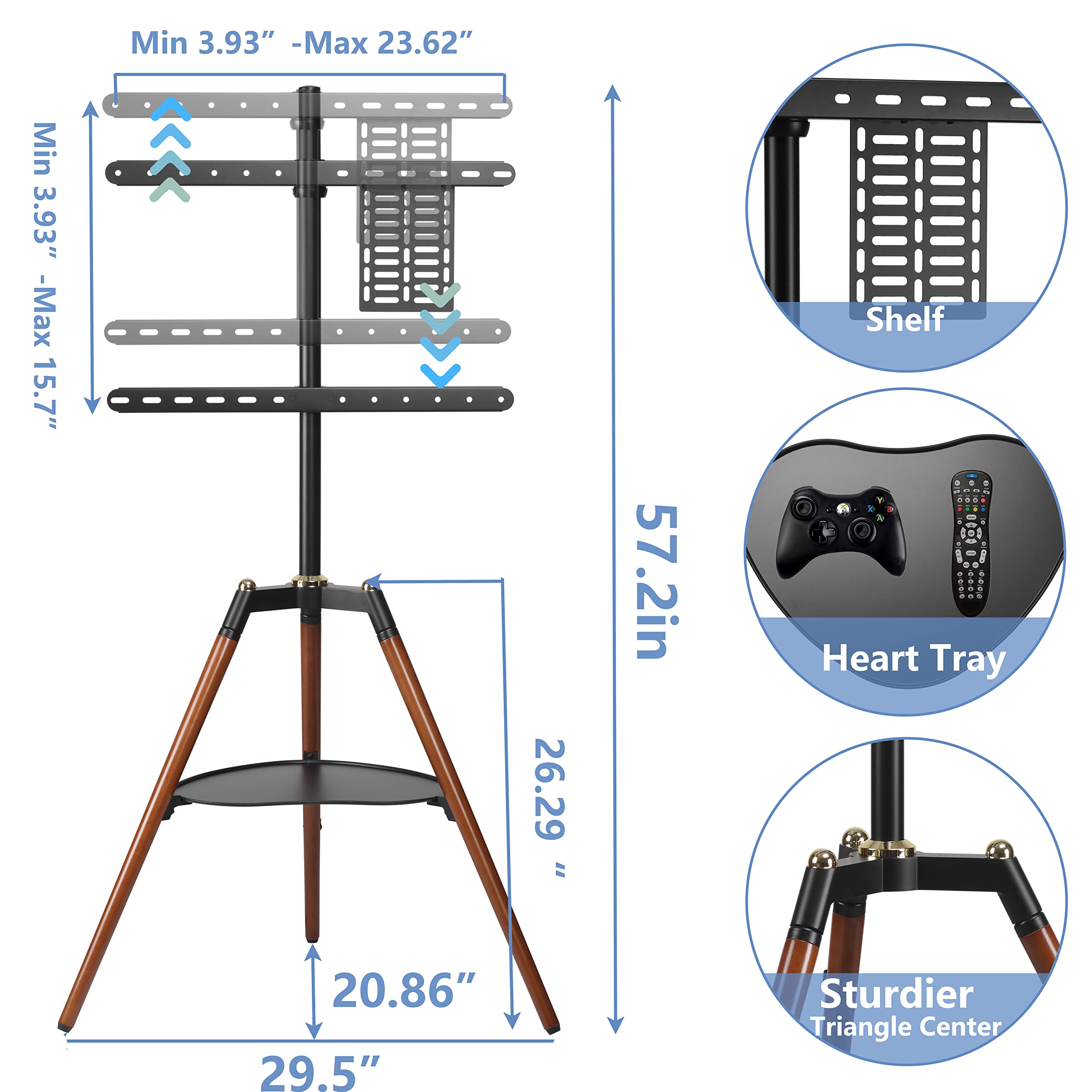 ETHU Adjustable Tripod TV Stand for 32-65 Inch LED LCD Flat/Curved Screens - 140° Swivel & Height Adjustable Studio Display Easel - Perfect for Bedroom, Living Room & Corner Placement (Home Theater Setup)