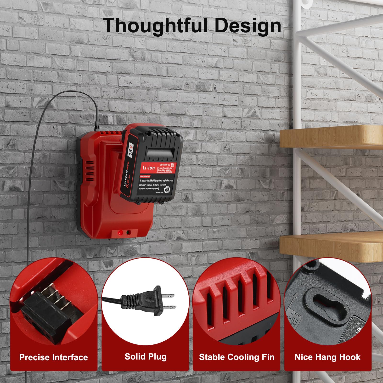 Milwaukee M18 18V Battery Charger Replacement - Compatible with 48-59-1812 (Red) - Fast Charging for Power Tools & Outdoor Equipment