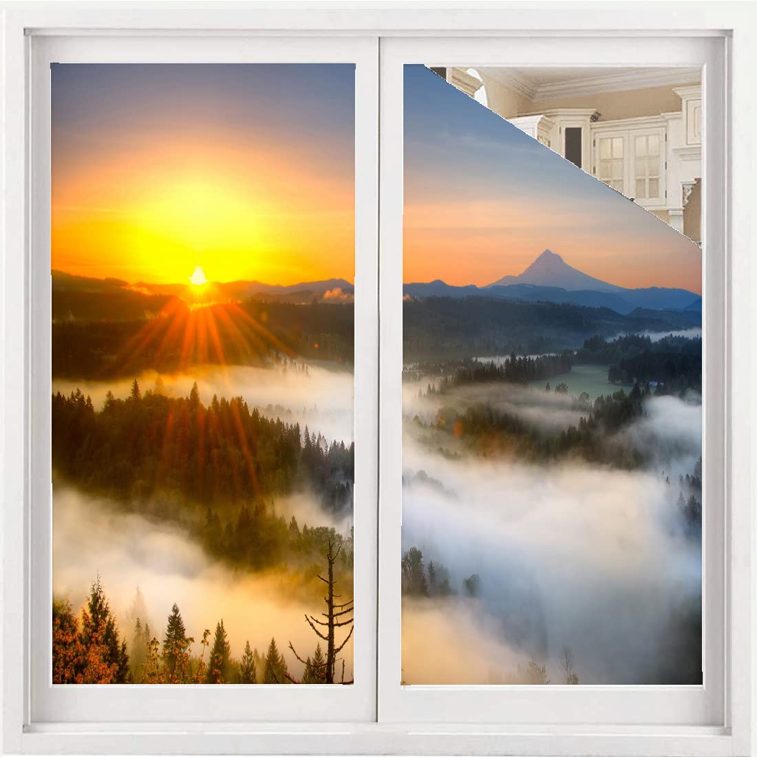 Sunrise Window Privacy Film - Ocean Beach Colorful Vinyl Glass Covering for Heat Control & UV Protection (24x36 Inches) - Perfect for Bathroom, Kids Room & Sliding Doors - Enhances Privacy & Style