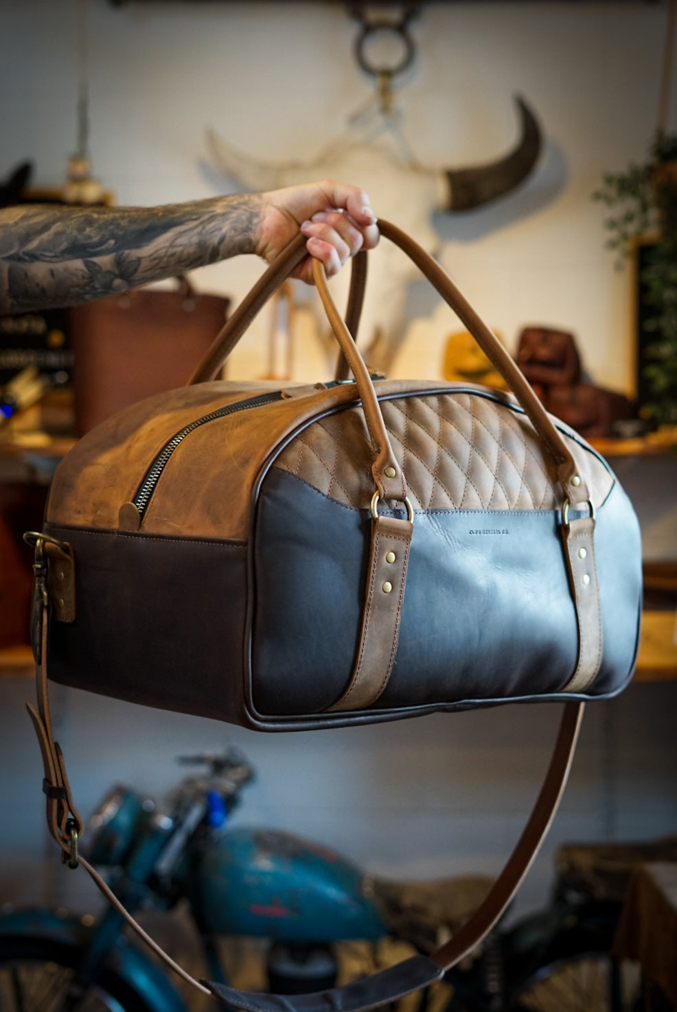 Premium Rancher Duffle Bag - Two Tone Chocolate Mocha & Brown Sugar Brown - Perfect for Travel, Work & Outdoor Adventures