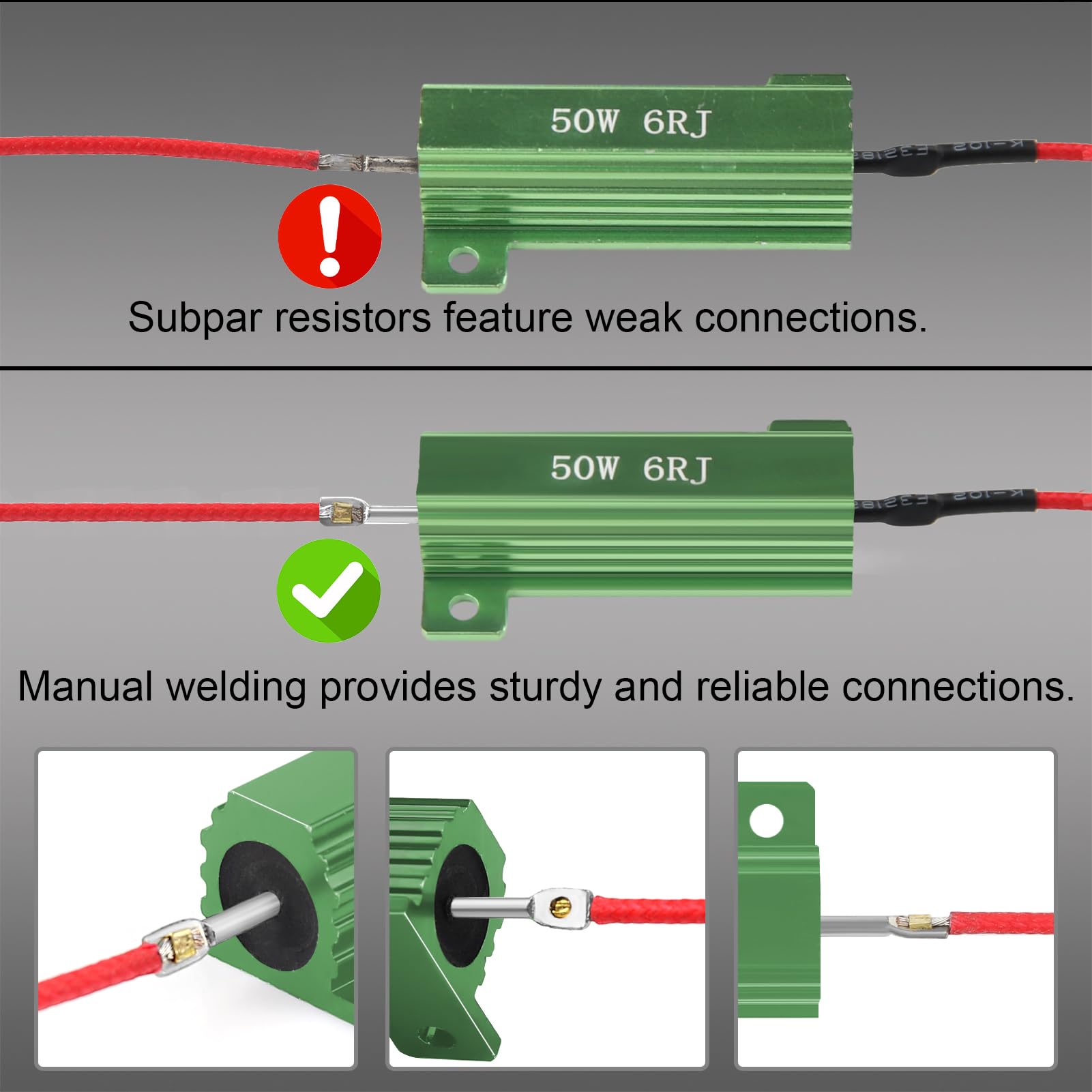 4pcs 50W 6 Ohm Load Resistors for LED Turn Signal Lights - LED Load Resistor Kit to Fix Hyper Flash & Fast Blinking Error - Compatible with Cars, Trucks, Motorcycles - Easy DIY Installation for Turn Signal Bulb Upgrades