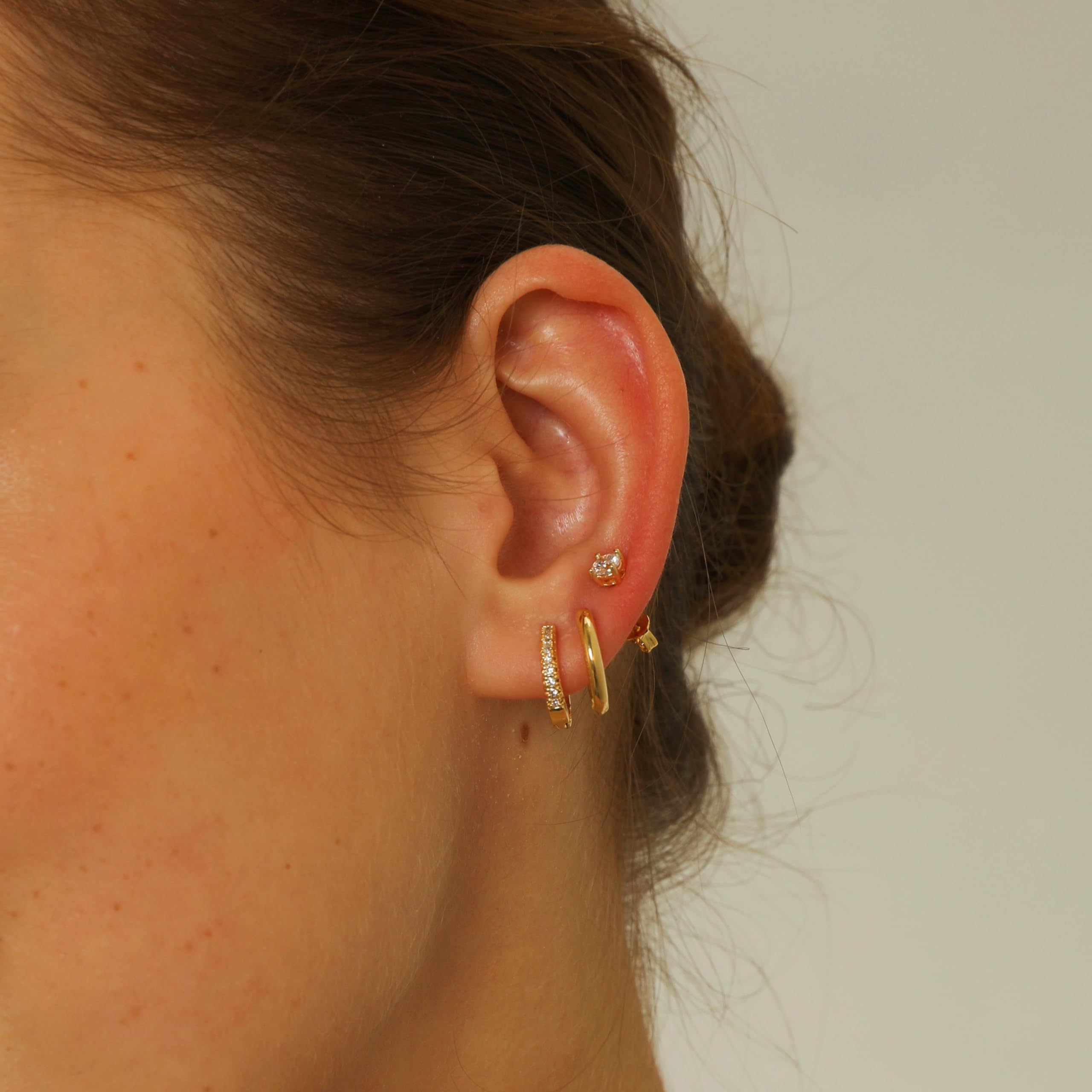 14K Gold Plated CZ Stud Earrings for Women - Dainty Flat Back Small Hoop Cartilage Earrings Set, Hypoallergenic Trendy Jewelry | Perfect for Everyday Wear, Date Night & Gift Giving
