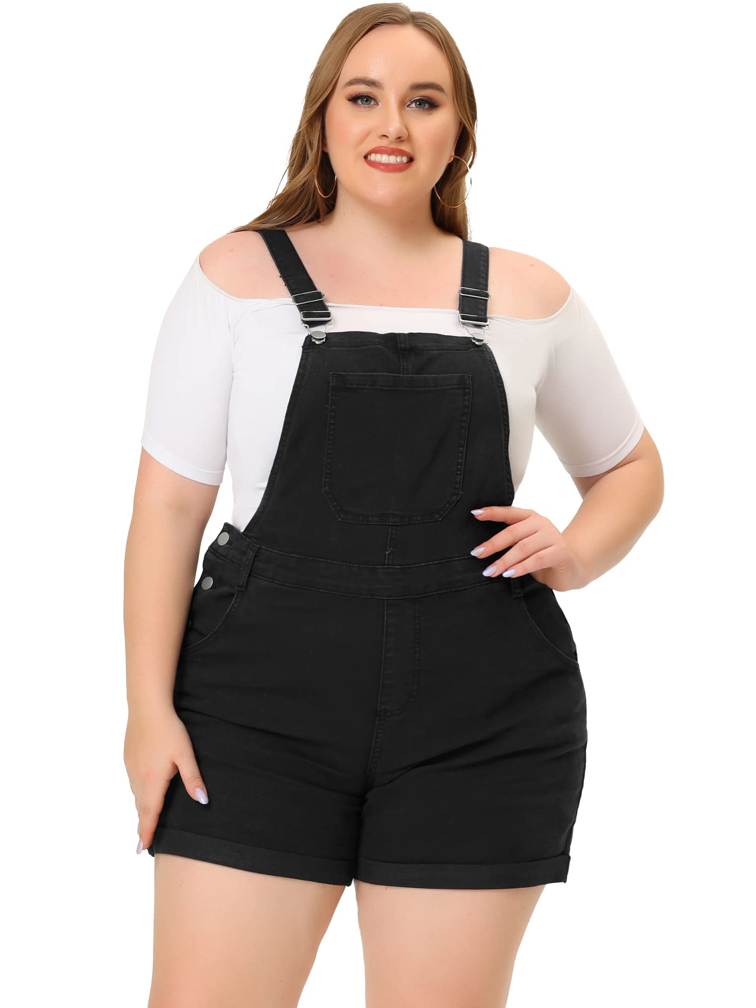 **Agnes Orinda Women's Plus Size Denim Overalls with Roll Hem & Pockets - Casual Jean Jumpsuit for Summer Outfits, Gardening & Outdoor Activities**