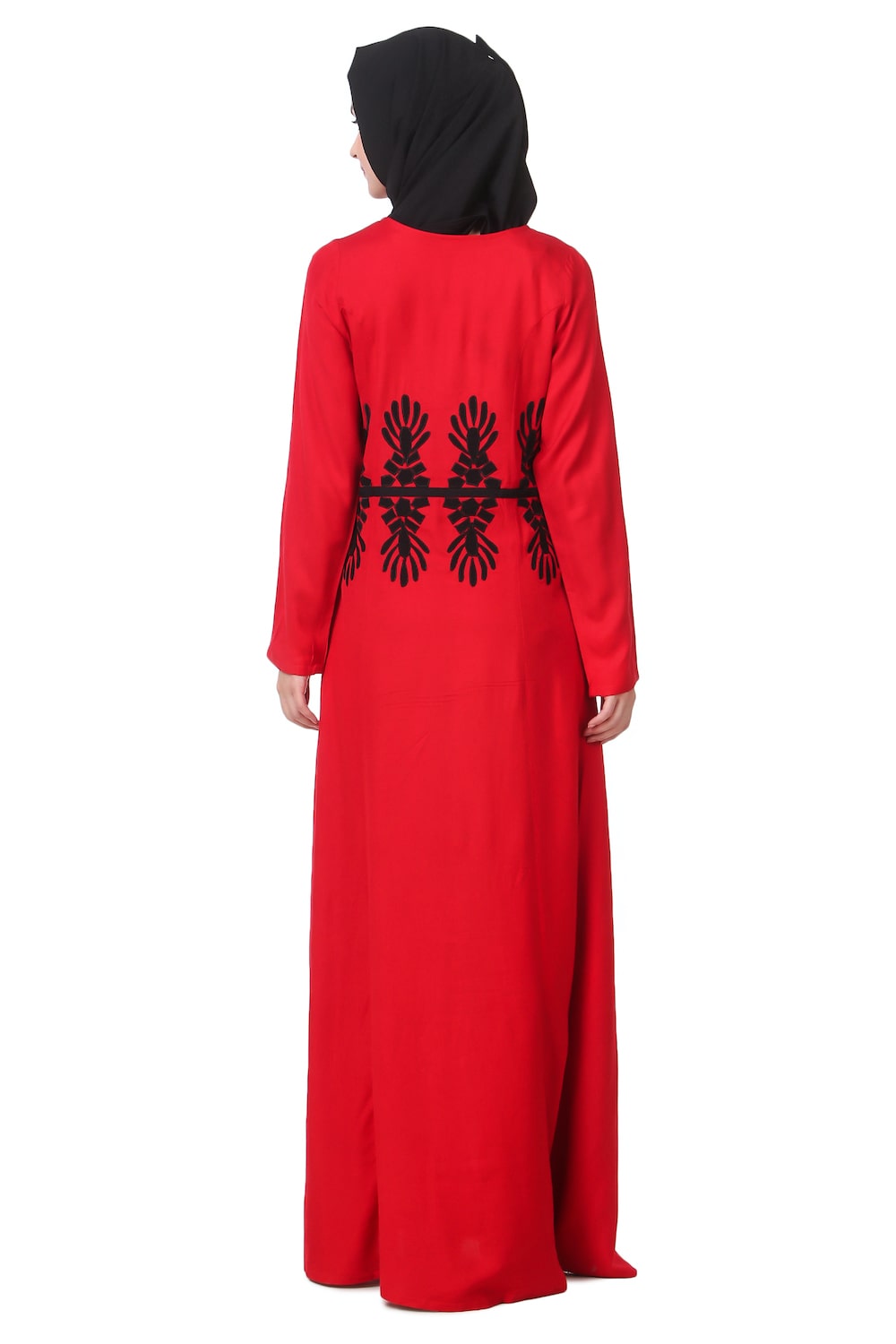 Stylish Red Rayon Abaya with Elegant Graphic Pattern - Perfect for Eid, Prayer, and Special Occasions
