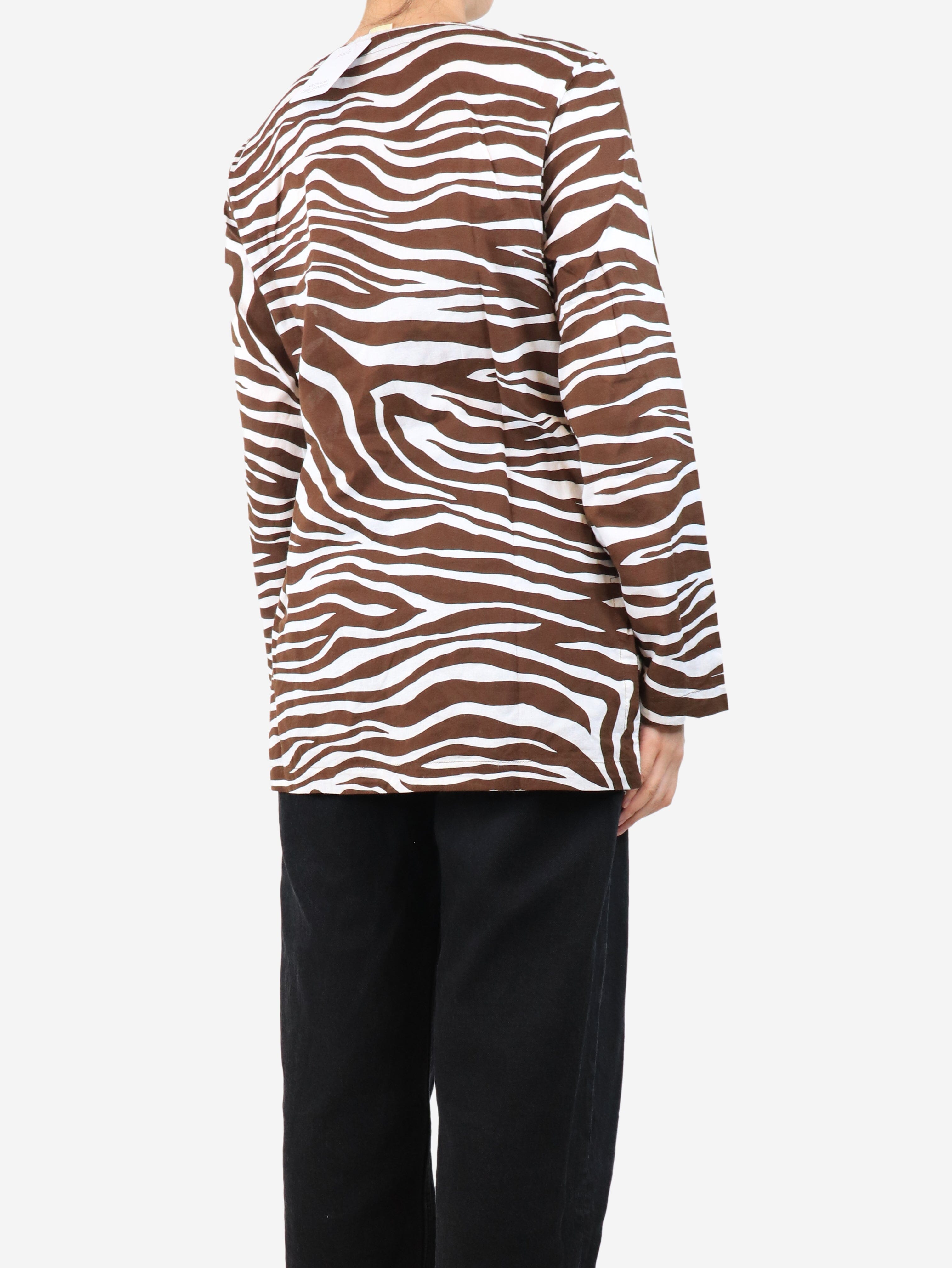 Stylish Brown and White Zebra Print Kaftan - Size M | Boho Chic Beach Cover Up, Poolside Lounge Dress, Summer Vacation Outfit