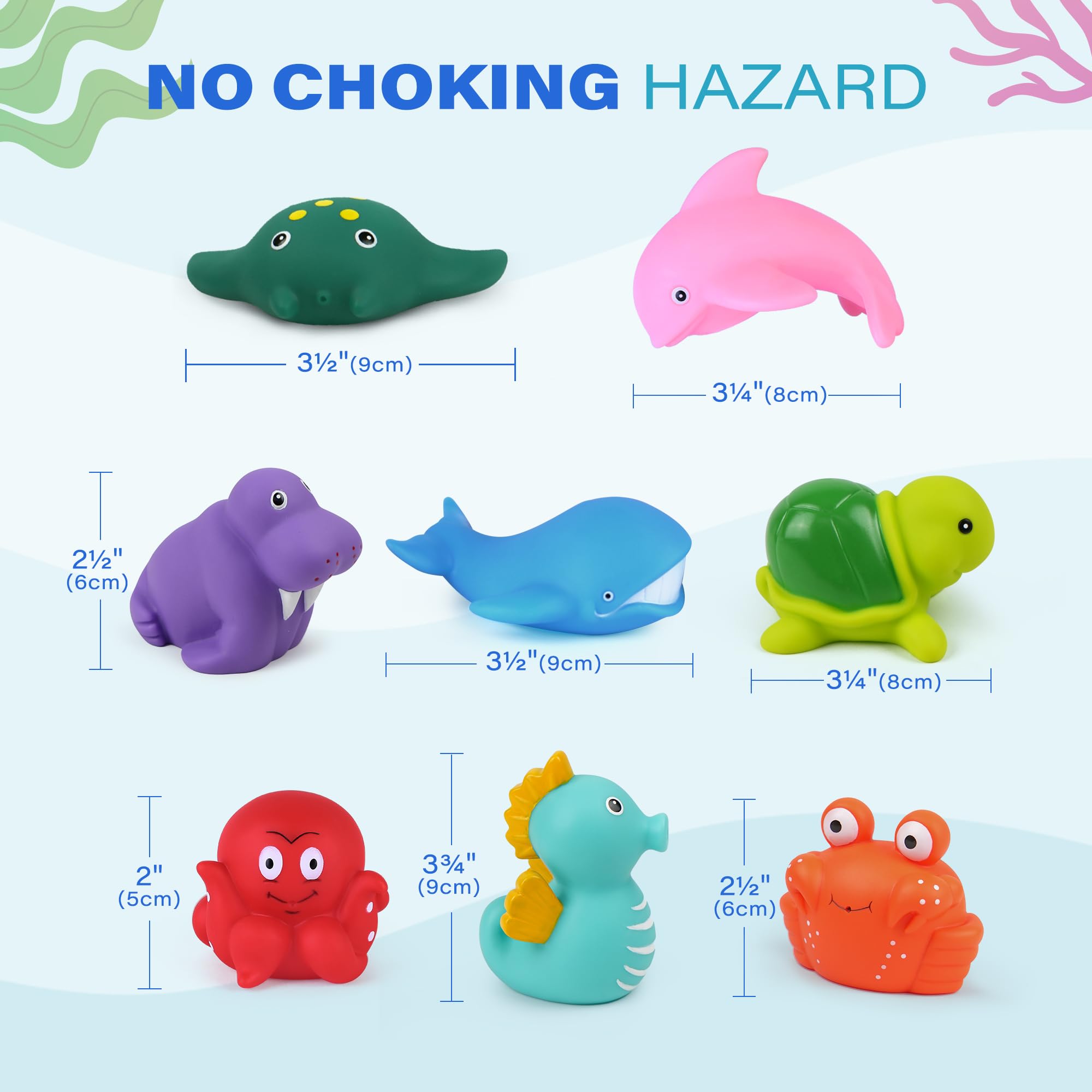 LotFancy 8PCS Mold Free Baby Bath Toys for Toddlers 1-4 Years - Soft Ocean Sea Animal Bathtub Toys for Kids | Fun Bath Time Learning & Sensory Play for Boys and Girls