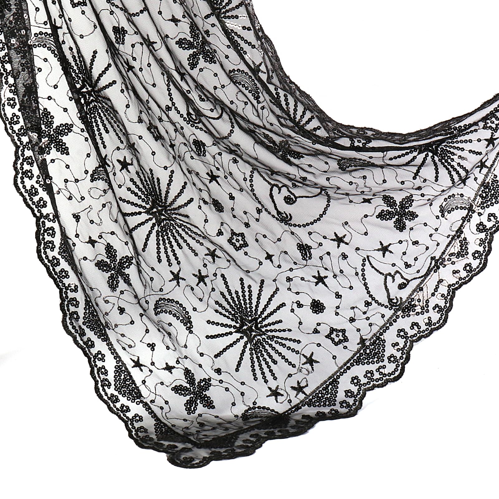 Ladiery Sequin Stars & Moons Shawls - Sparkly Sheer Mesh Wrap for Women | Evening Dresses, Wedding Party, Prom Night Accessories