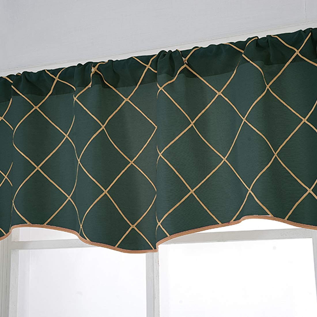 2Pcs Geometric Ogee Embroidery Trellis Scalloped Edge Kitchen Curtains - 52