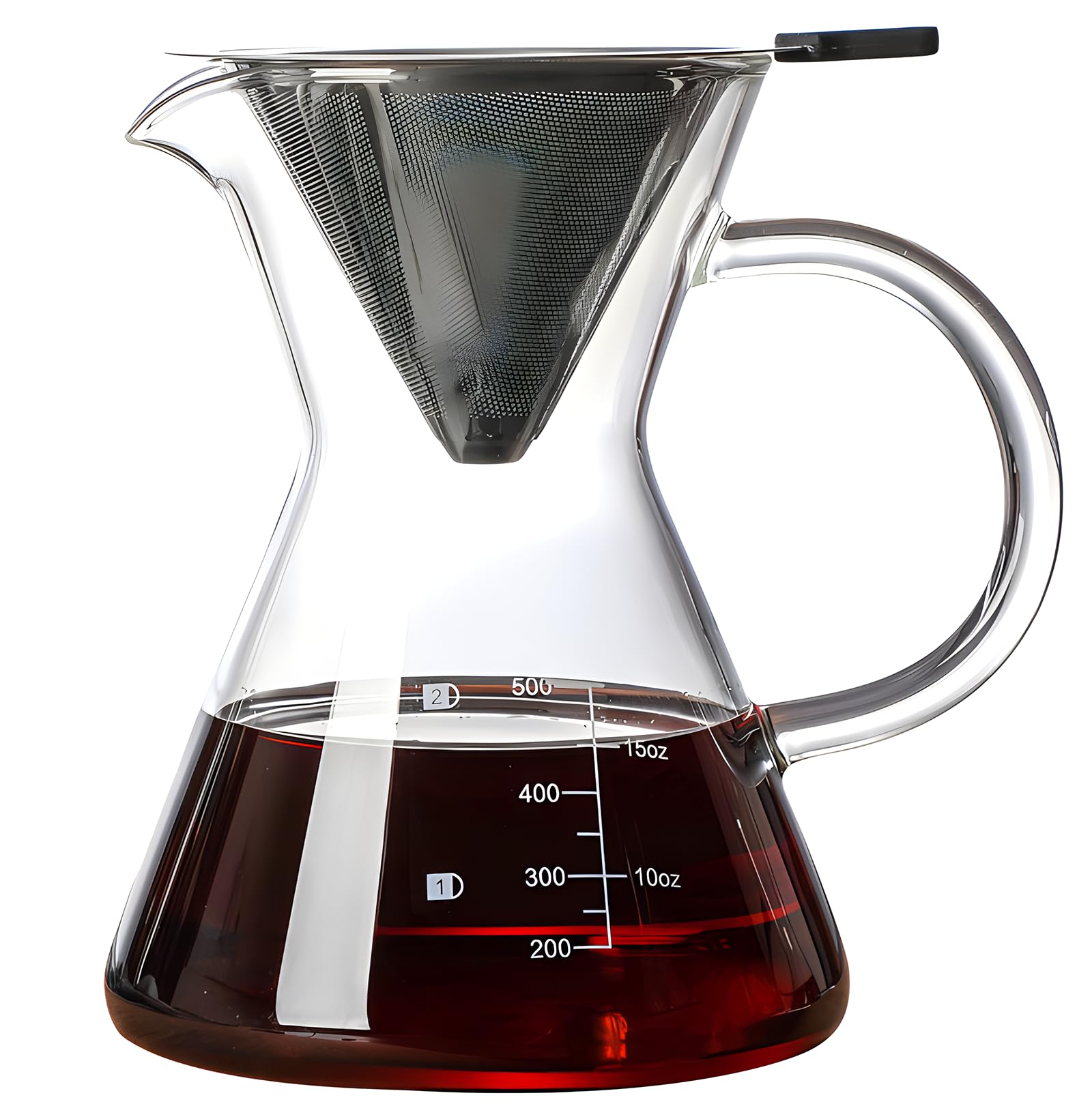 Premium Pour Over Coffee Maker Set - Reusable Stainless Steel Drip Filter & Lead-Free Borosilicate Glass Carafe (500ml/17oz) for 1-4 Cups - Perfect for Home Brewing, Office Use & Camping Coffee Lovers