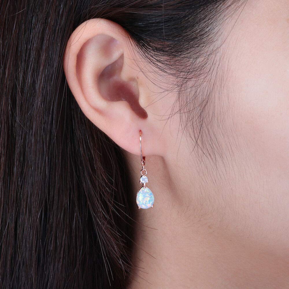 Pink & White Fire Opal Dangle Earrings - Silver Plated Rose Gold Tear Drop Boho Jewelry for Women | Perfect for Parties, Weddings & Bohemian Fashion