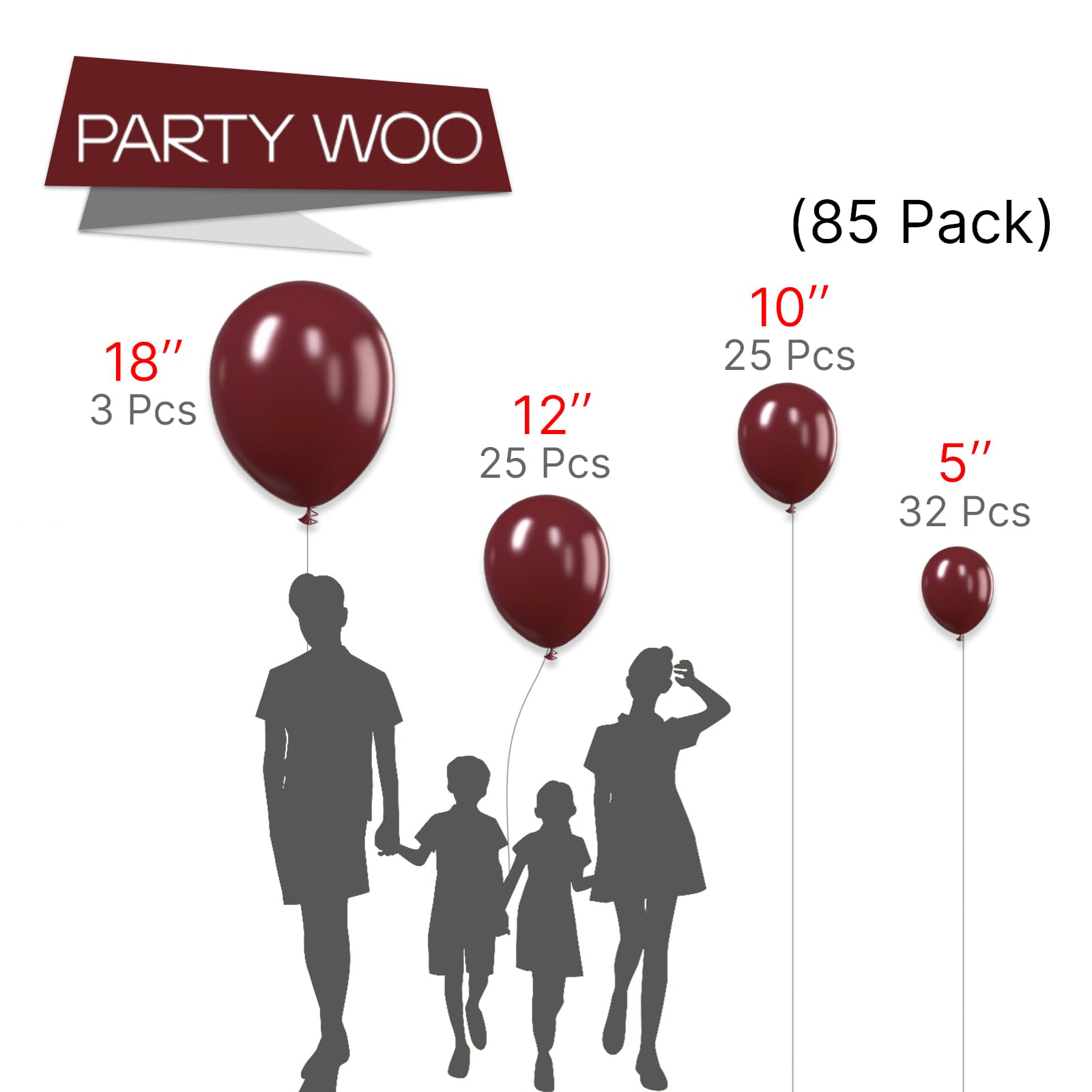 85-Pack Burgundy Balloons for Party Decorations - 18