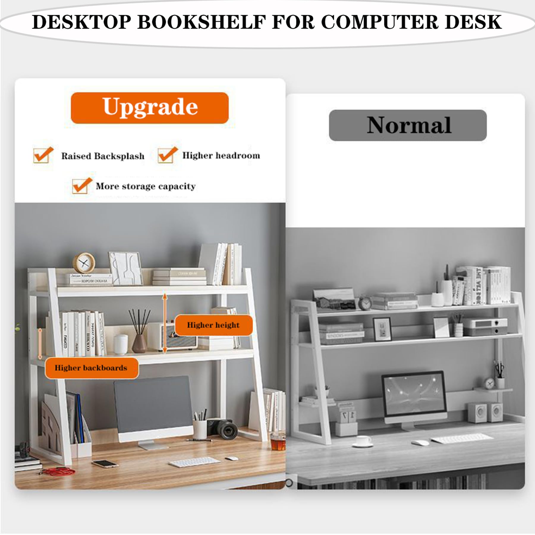 2-Tier Metal & Wood Computer Desk Hutch - Multipurpose Bookshelf with Partitions & Display Rack - Office, Home & Dormitory Organizer (White, 115×32×90cm) - Perfect for Workspace Storage & Home Office Organization