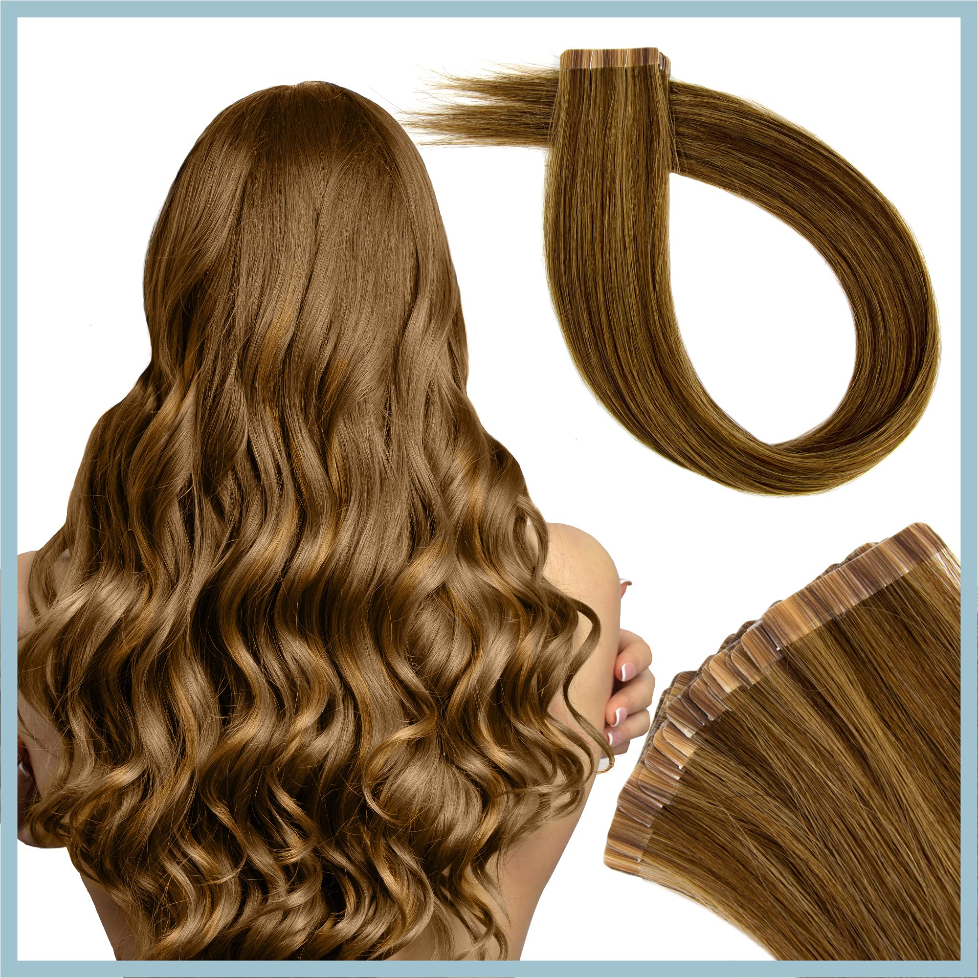100% Human Remy Hair Tape-In Extensions - 18 Piece Set Long Straight Natural Looking Reusable Silky Tangle-Free Invisible Hairpieces for Women (FUTES18 4) | Perfect for Daily Wear, Special Occasions & Volume Boosting