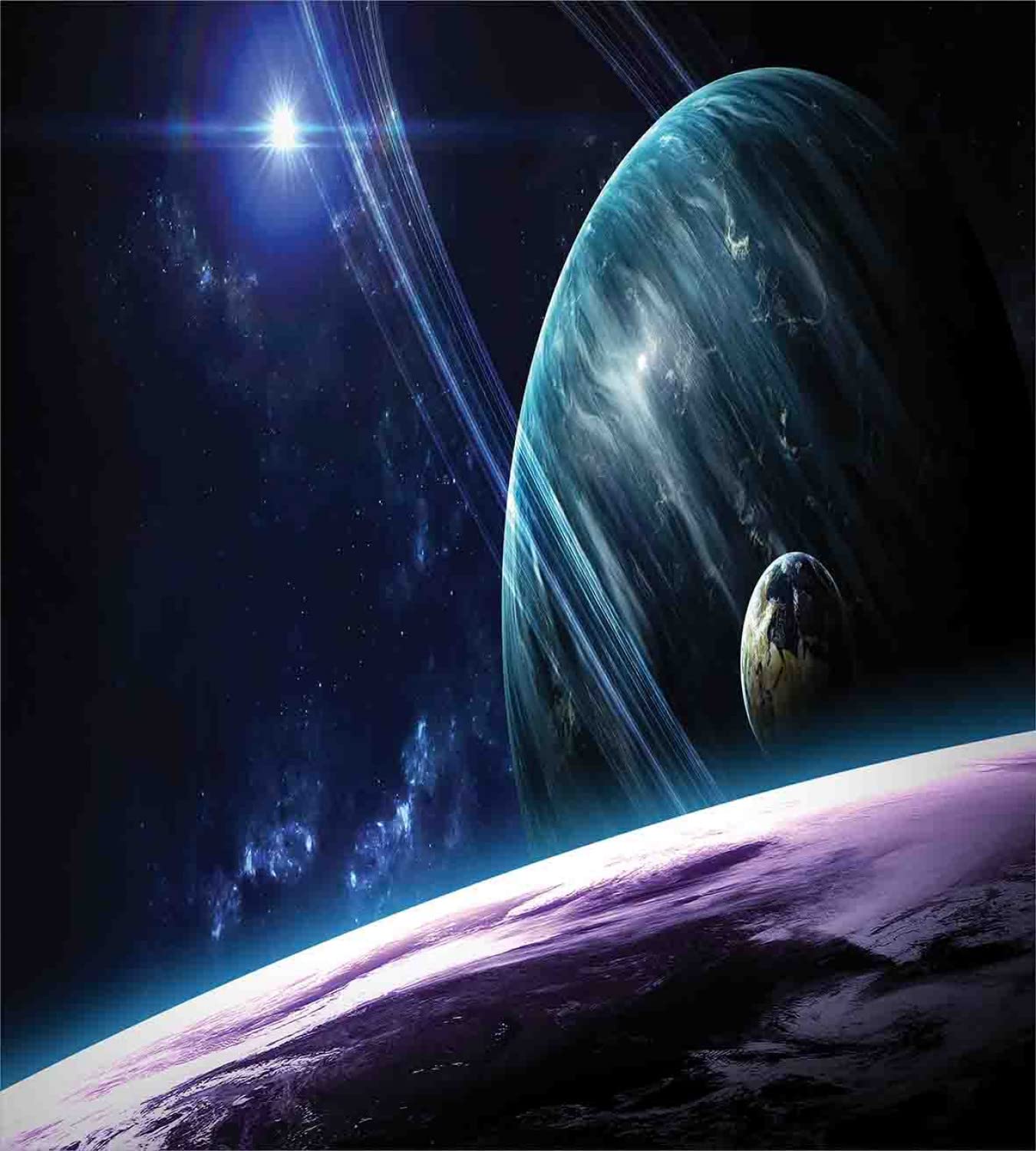 Ambesonne Space Duvet Cover Set - King Size 2-Pack with 2 Duvet Covers & 4 Pillowcases | Universe Planets Celestial Astronomy Print in Blue Purple | Luminous Effects for Stargazing | Perfect for Astronomy Lovers' Bedroom Decor & Themed Sleepovers