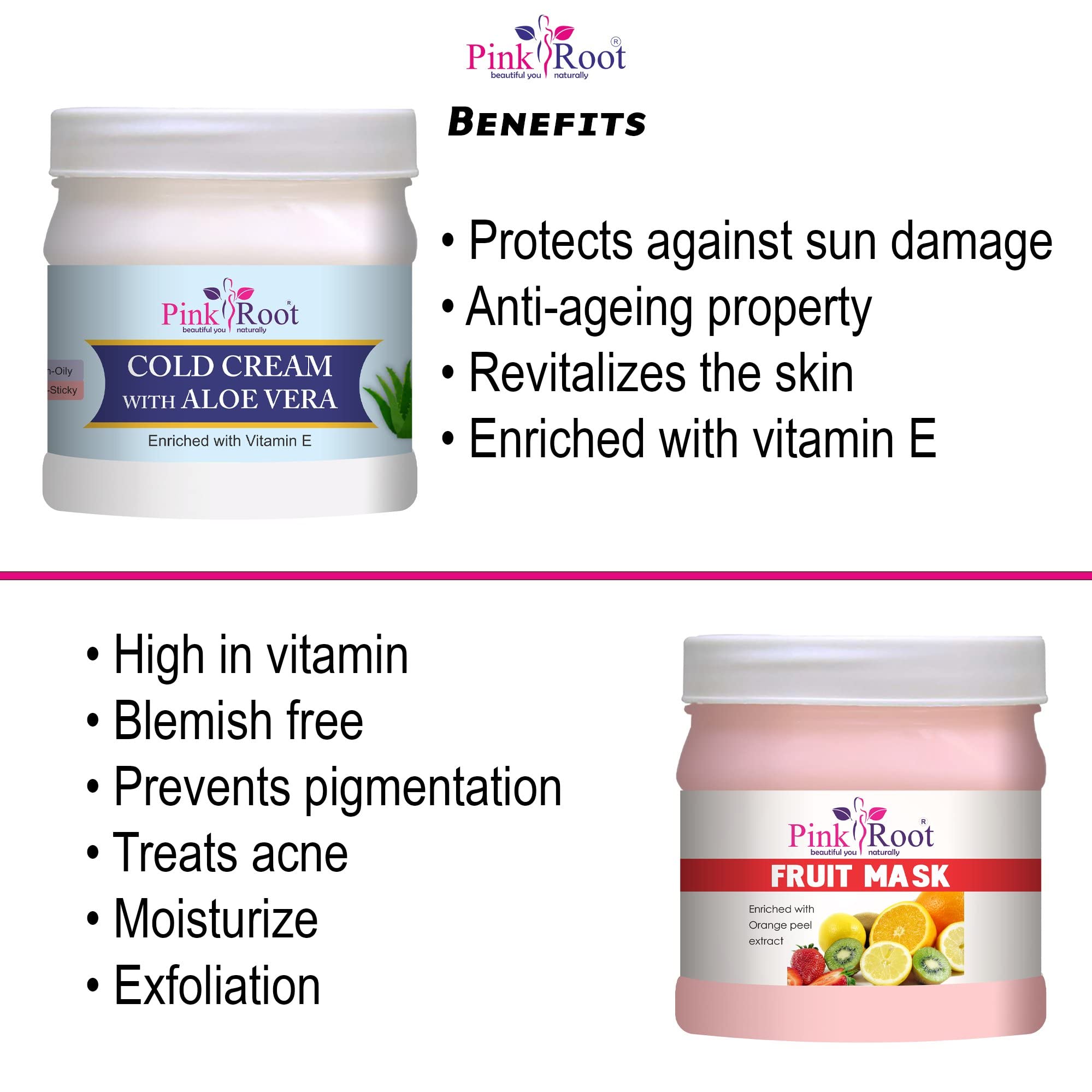 Pink Root Aloe Vera Cold Cream 500ml & Fruit Mask 500ml Set - Hydrating Skincare for Dry Skin, Face Moisturizer with Natural Ingredients - Perfect for Daily Use, Spa Nights & Gift Giving