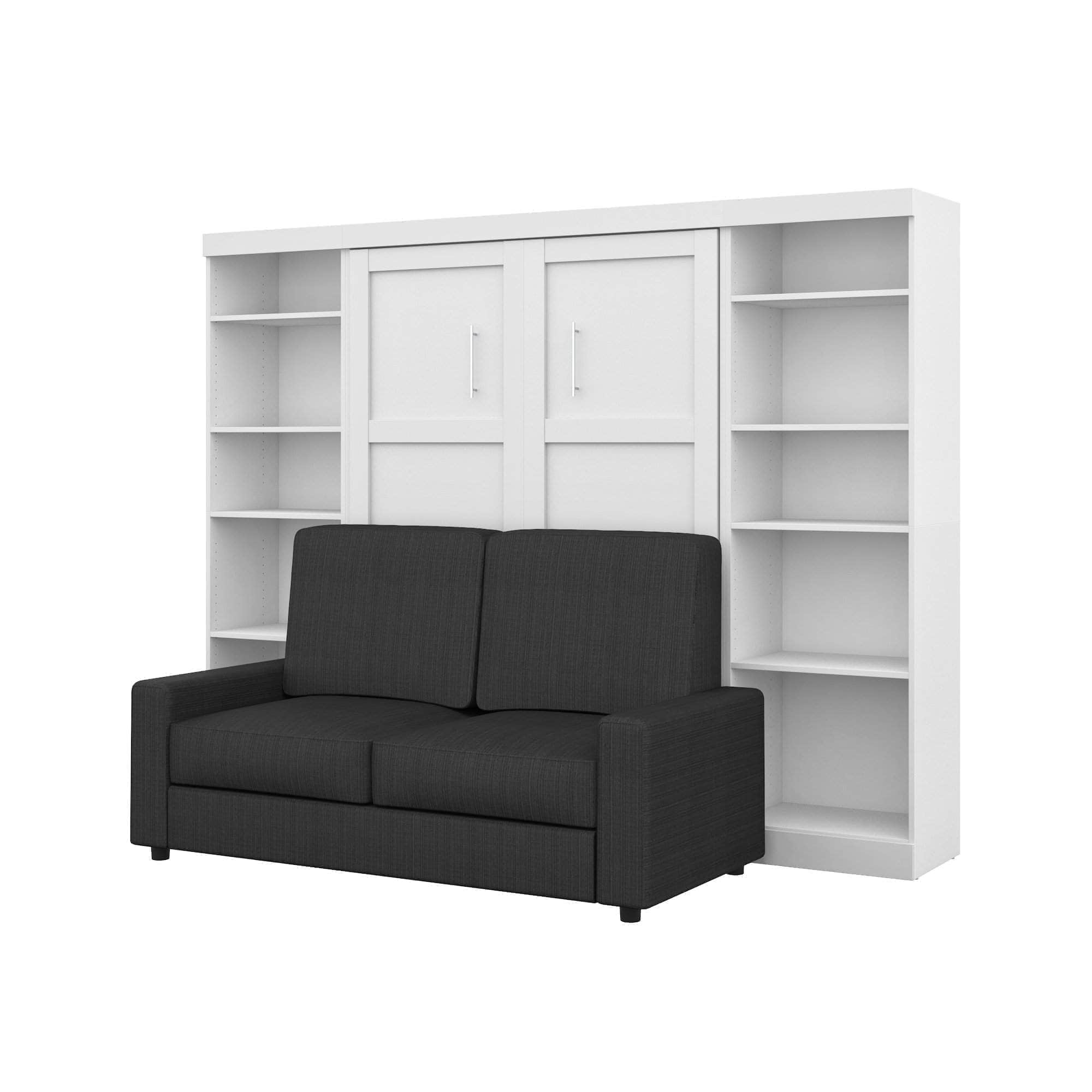 Pur Full Murphy Wall Bed with 2 Storage Units & Sofa - Space-Saving White Wall Bed for Small Apartments, Guest Rooms & Home Offices