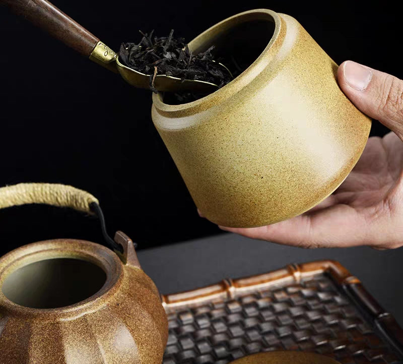 Japanese Vintage Coarse Pottery Tea Set - Handmade Ceramic Teapot & Cups for Matcha, Sencha & Traditional Tea Ceremony - Perfect for Home, Office & Gift Giving