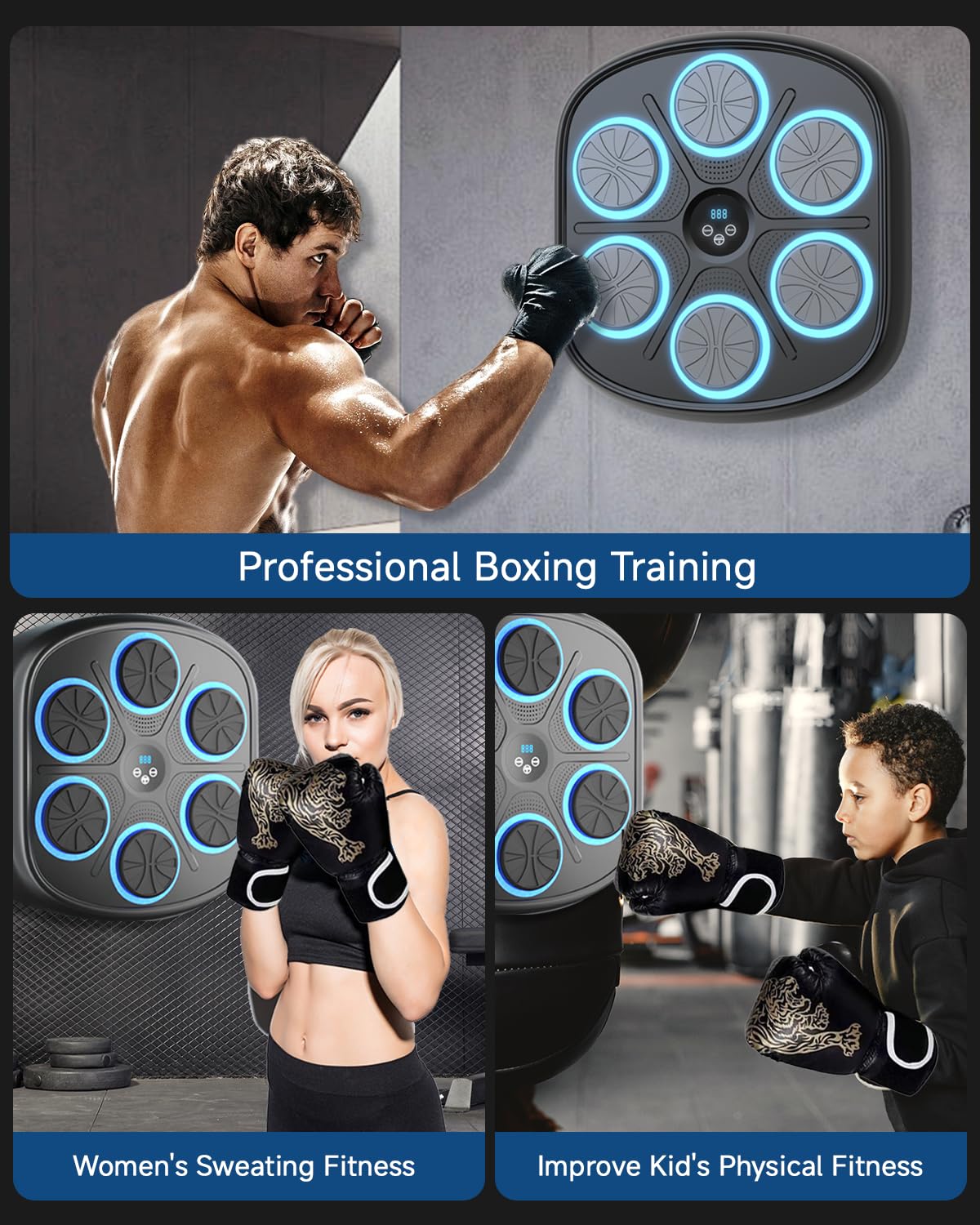 Smart Bluetooth Boxing Machine for Adults & Kids - Music Boxing Trainer with Gloves, Wall Mount Punching Bag for Home & Gym Workouts | Perfect for Fitness Training, Stress Relief & Family Fun