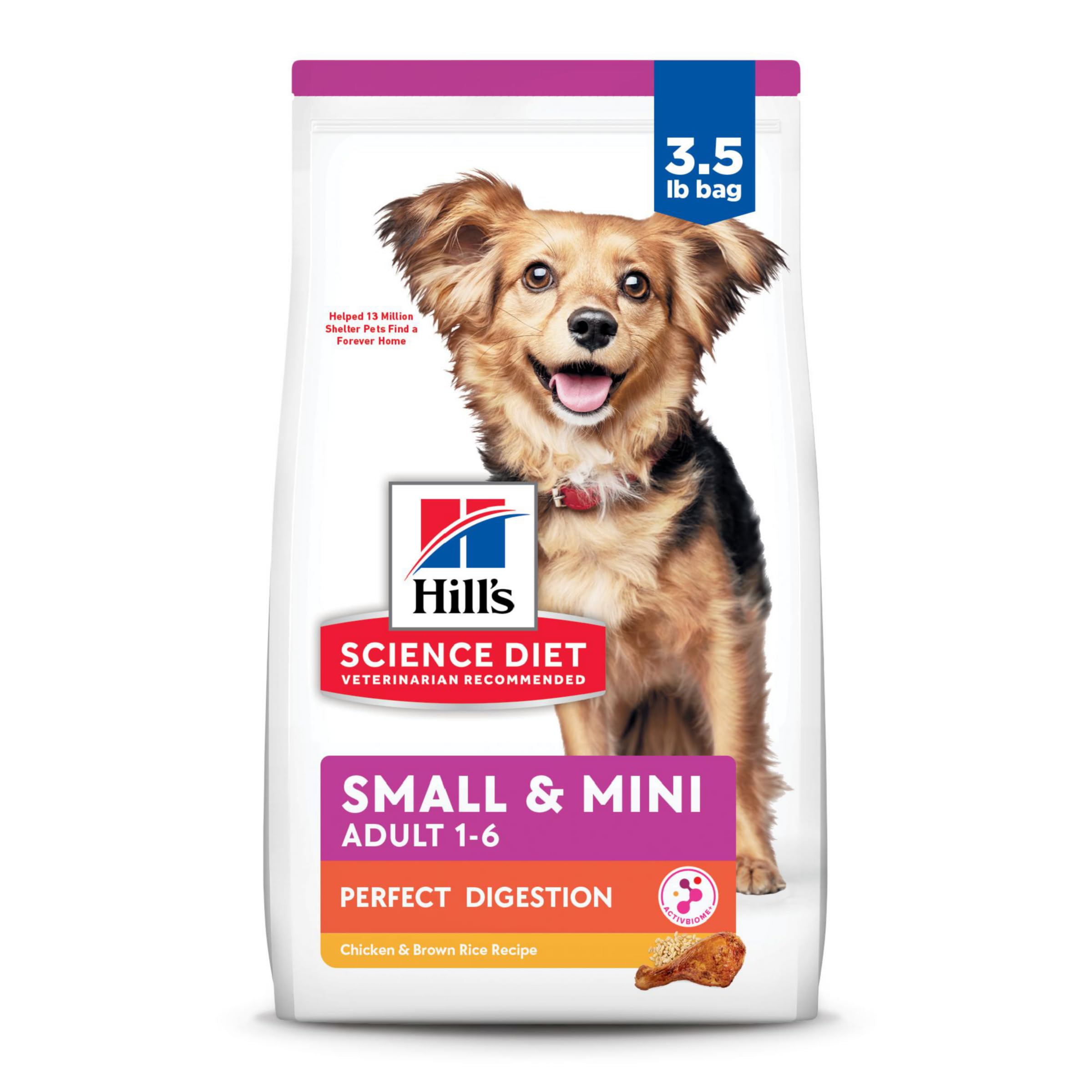 Hill's Science Diet Perfect Digestion Dry Dog Food - Chicken & Brown Rice Recipe for Small & Mini Breeds (1-6 Years), 3.5lb Bag - Supports Healthy Digestion & Gut Health - Ideal for Sensitive Stomachs & Daily Nutrition