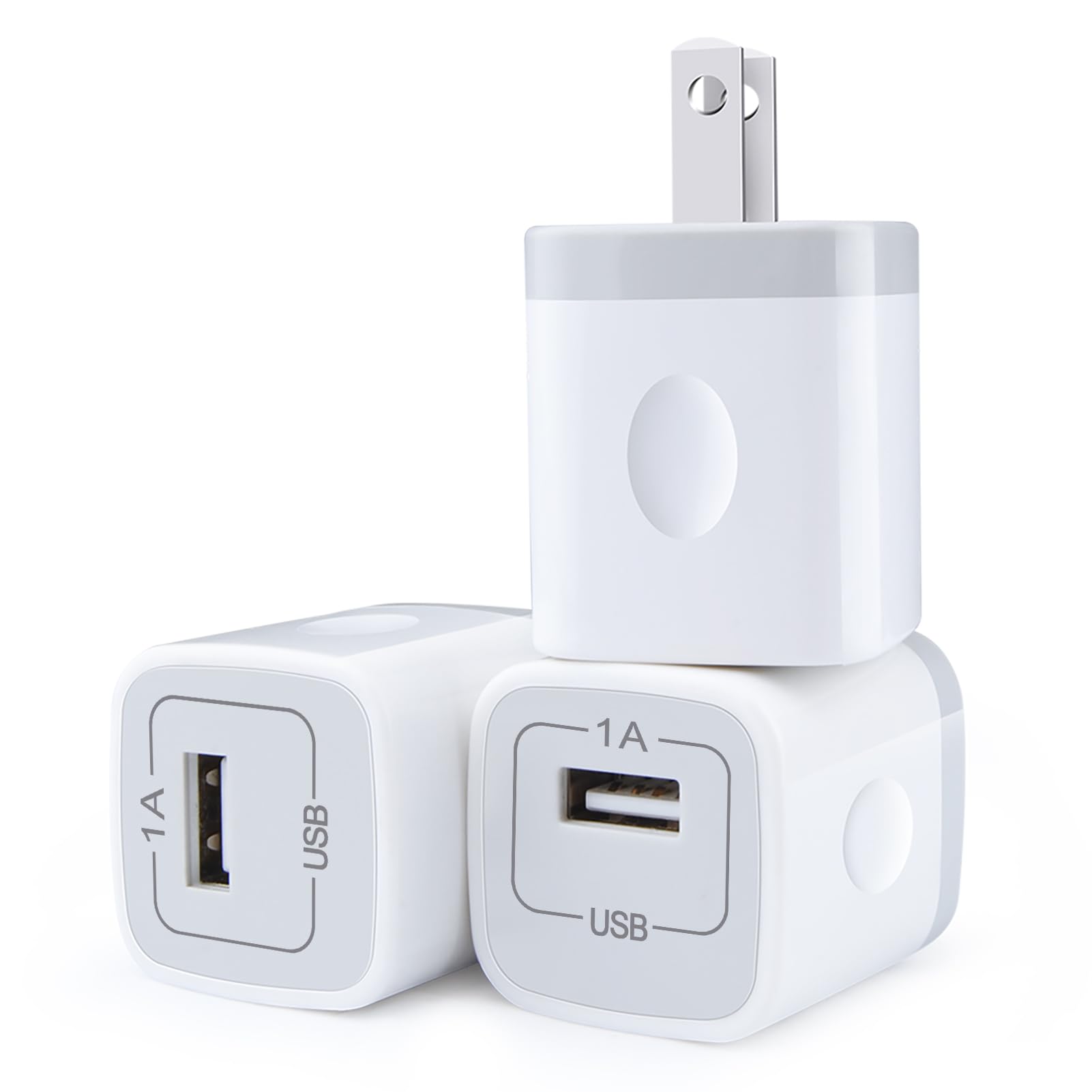 5V USB Charger 3-Pack - Fast 1A Wall Charger Cube for iPhone, Samsung Galaxy, Google Pixel, PSP, E-Readers & More | Perfect for Home, Office & Travel Charging
