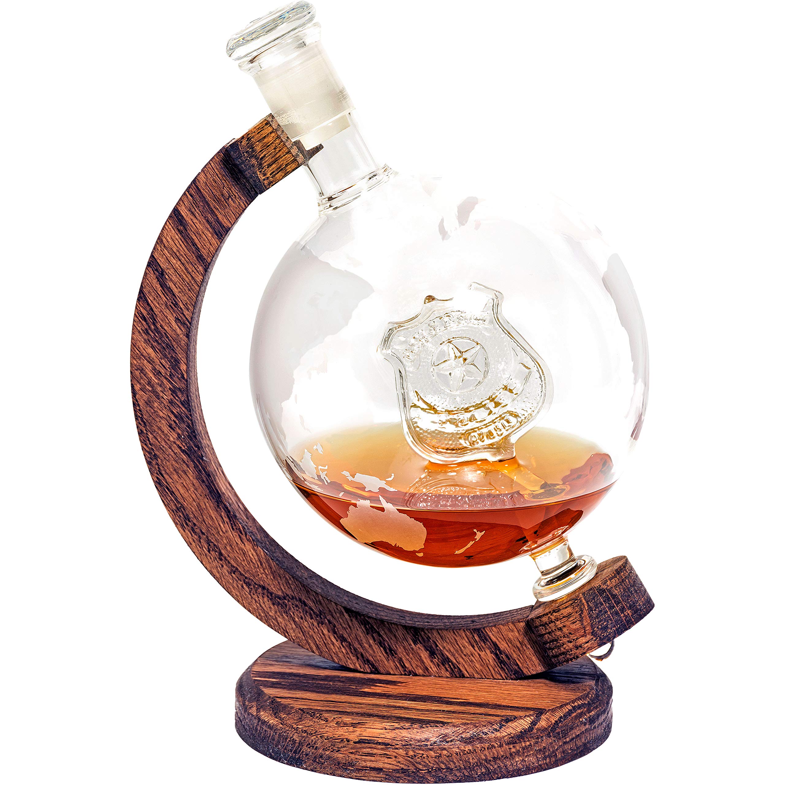 Police Officer's Decanter with Law Enforcement Badge - 1000ml Globe Decanter for Whiskey & Liquor - Perfect Retirement Gift for Cops or Police Academy Graduation Present - Ideal for Home Bar, Office Decor & Law Enforcement Appreciation Events