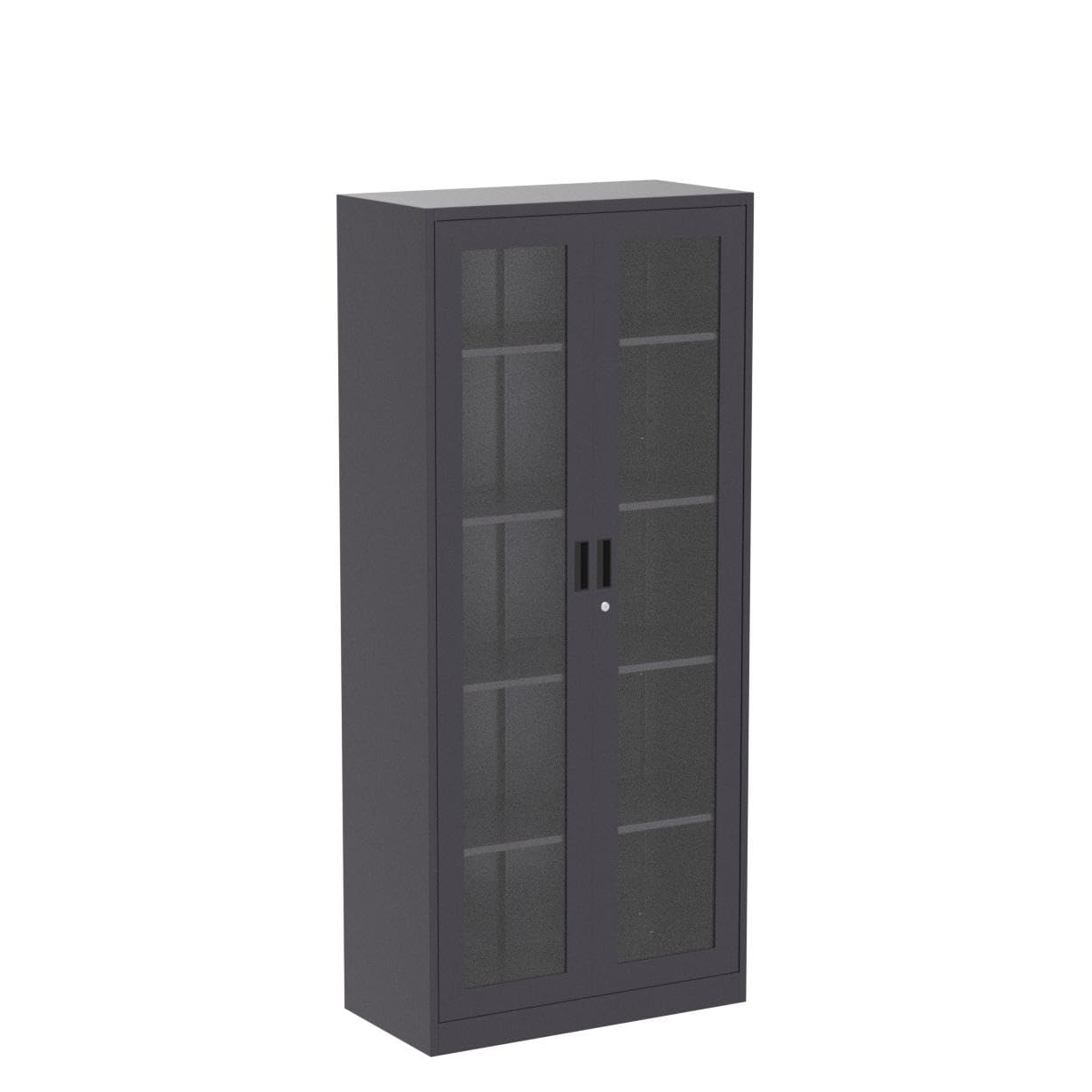 5-Tier Tall Bookcase Storage Cabinet with Tempered Glass Door & 4 Adjustable Shelves - Metal Display Curio Cabinet for Liquor, Books & Collectibles - Perfect for Home, Study, Living Room & Office Decor (Black)