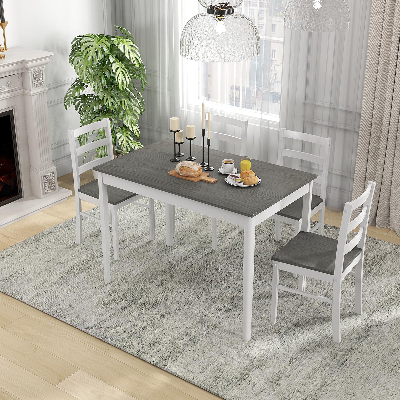 GOFLAME 5-Piece Farmhouse Dining Table Set for 4 - Space-Saving Kitchen Table & 4 Chairs with Durable Rubber Wood Legs, Grey Wooden Dinette Set for Small Spaces, Breakfast Nook, Apartment, or Cozy Dining Room | Perfect for Family Meals, Entertaining Guests & Daily Use