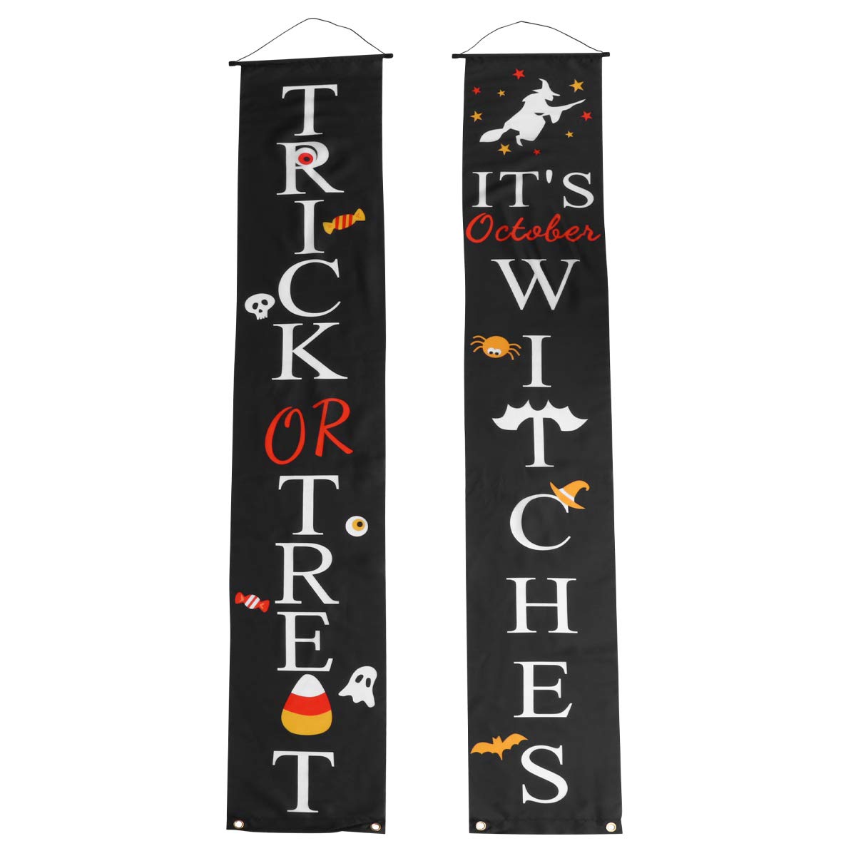 ABOOFAN Halloween Door Curtain - 1 Pair Trick OR Treat Letter Door Hanging Decor (Black) for Halloween Party, Haunted House & Spooky Home Decoration
