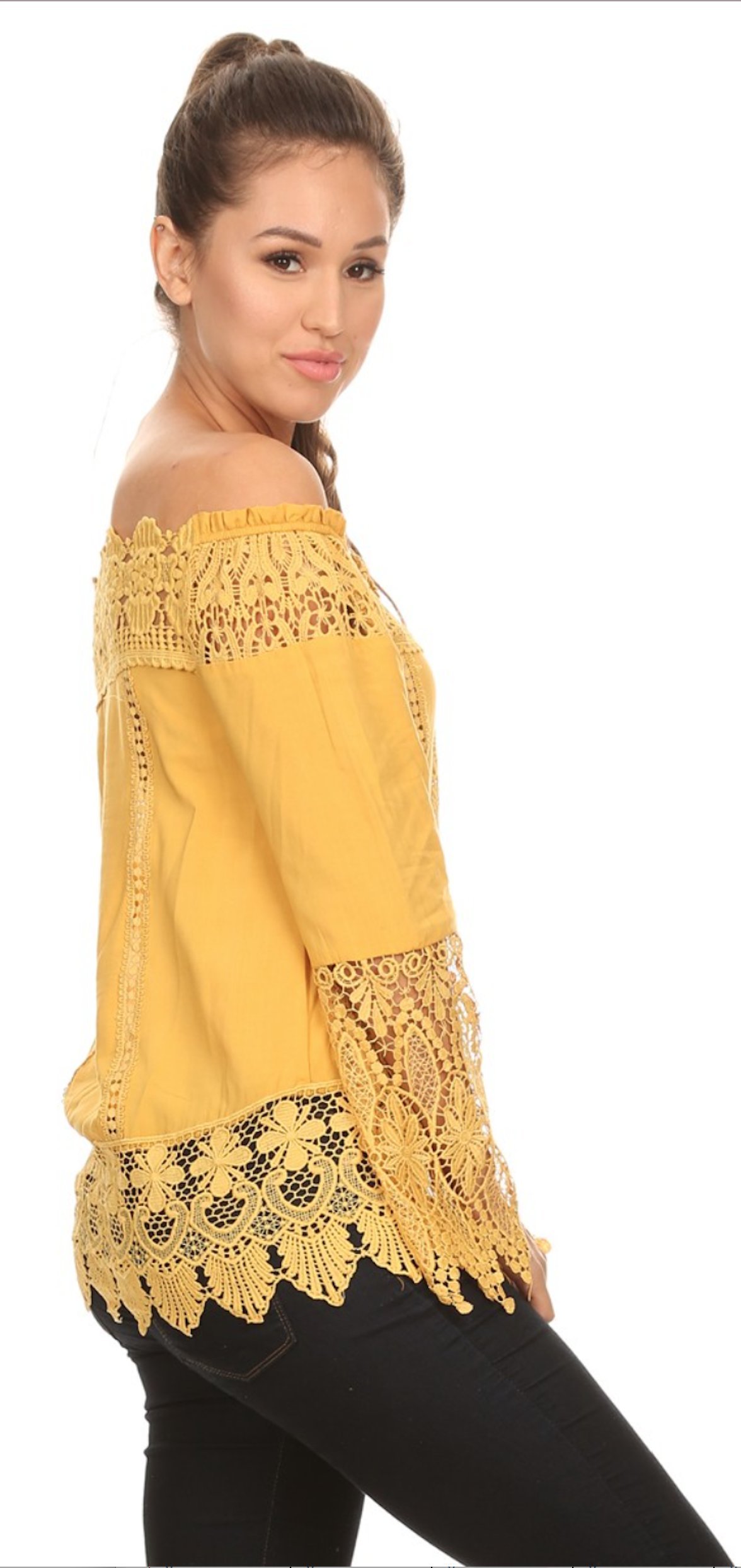 Crochet Lace Off Shoulder Blouse for Women - Boho Chic Summer Top, Junior Sizes S/M/L - Perfect for Beach Vacations, Music Festivals & Date Nights