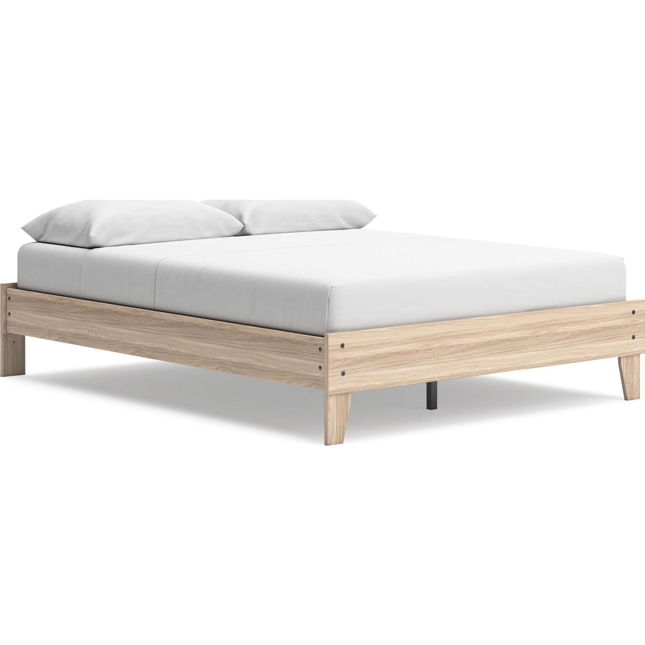 Battelle Queen Size Platform Bed Frame with Headboard - Tan Wooden Finish for Modern Bedroom Decor