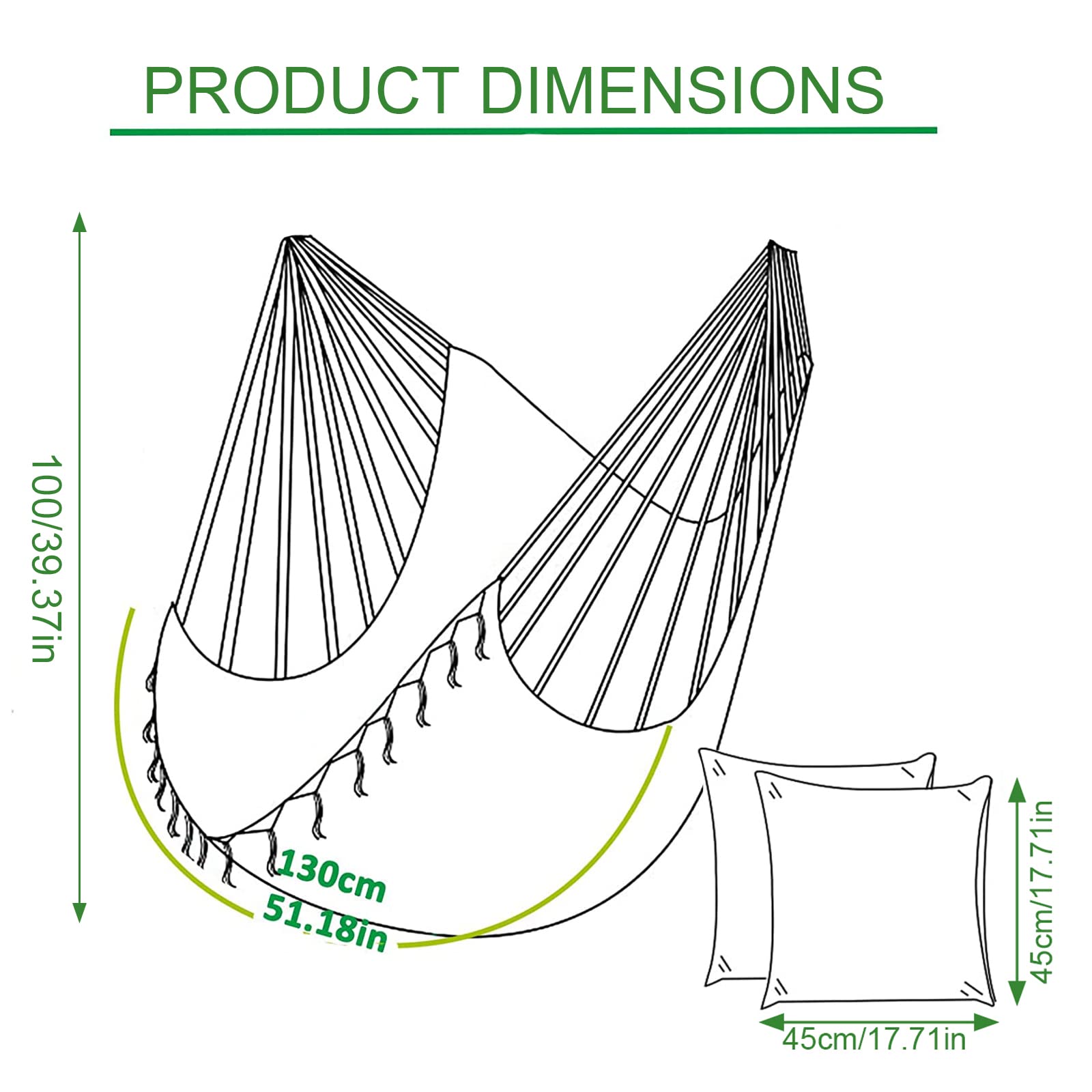 Premium Hammock Chair with 2 Removable Zippered Cushions & Rope Swing - Indoor/Outdoor Hanging Chair Supports 330 lbs - Perfect for Patio, Garden, Balcony & Bedroom Relaxation (Includes 2 S-Hooks)