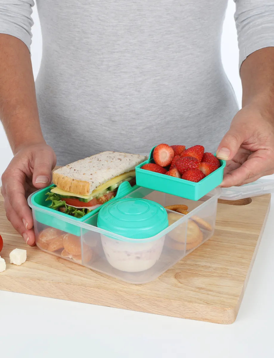 1.25L Bento Cube Lunch Box with Yogurt Container - Leakproof Meal Prep Container for Work, School & Picnics - Teal Color