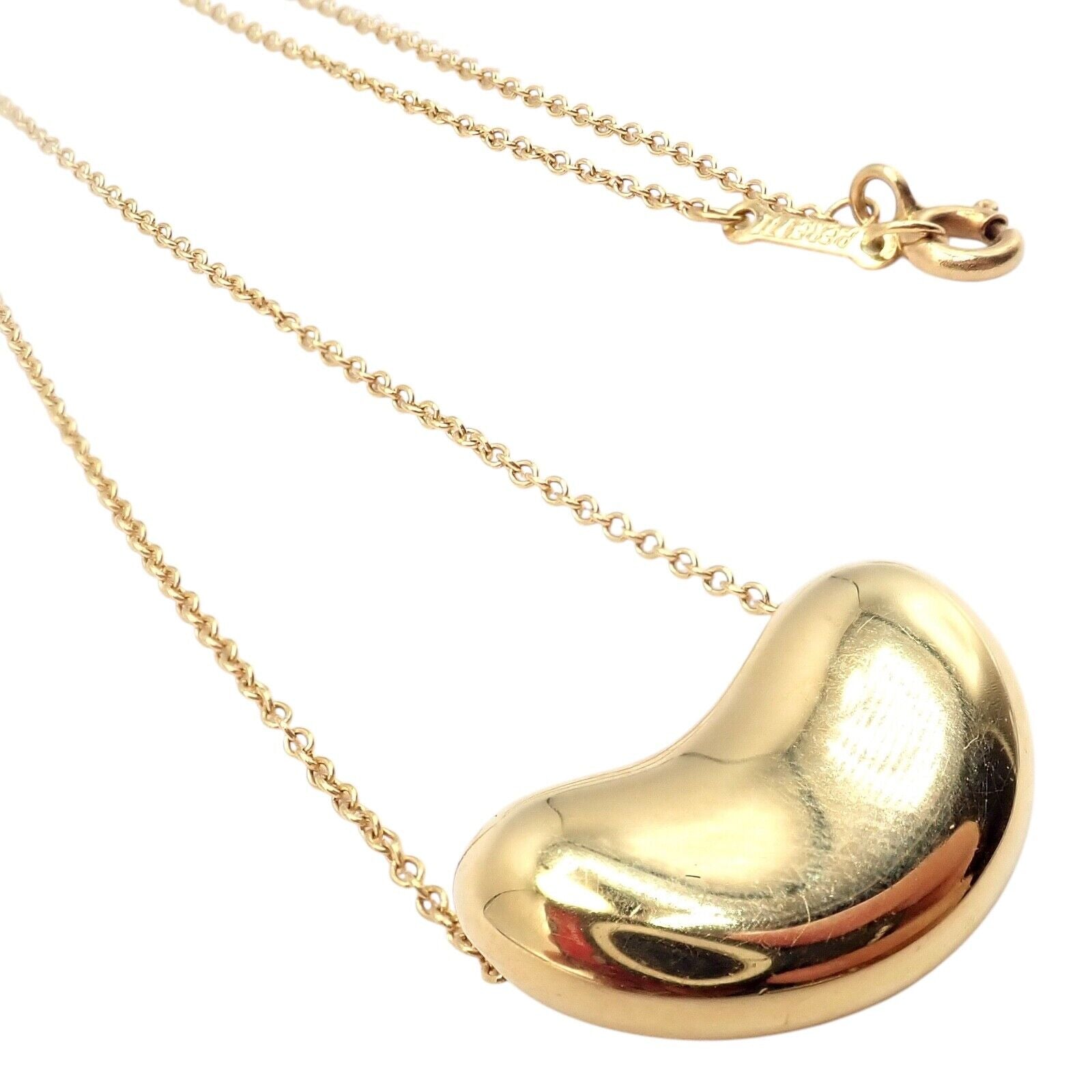 Authentic Tiffany & Co Elsa Peretti 18k Yellow Gold Medium Bean Necklace - Elegant Jewelry Gift for Women, Perfect for Weddings & Special Occasions