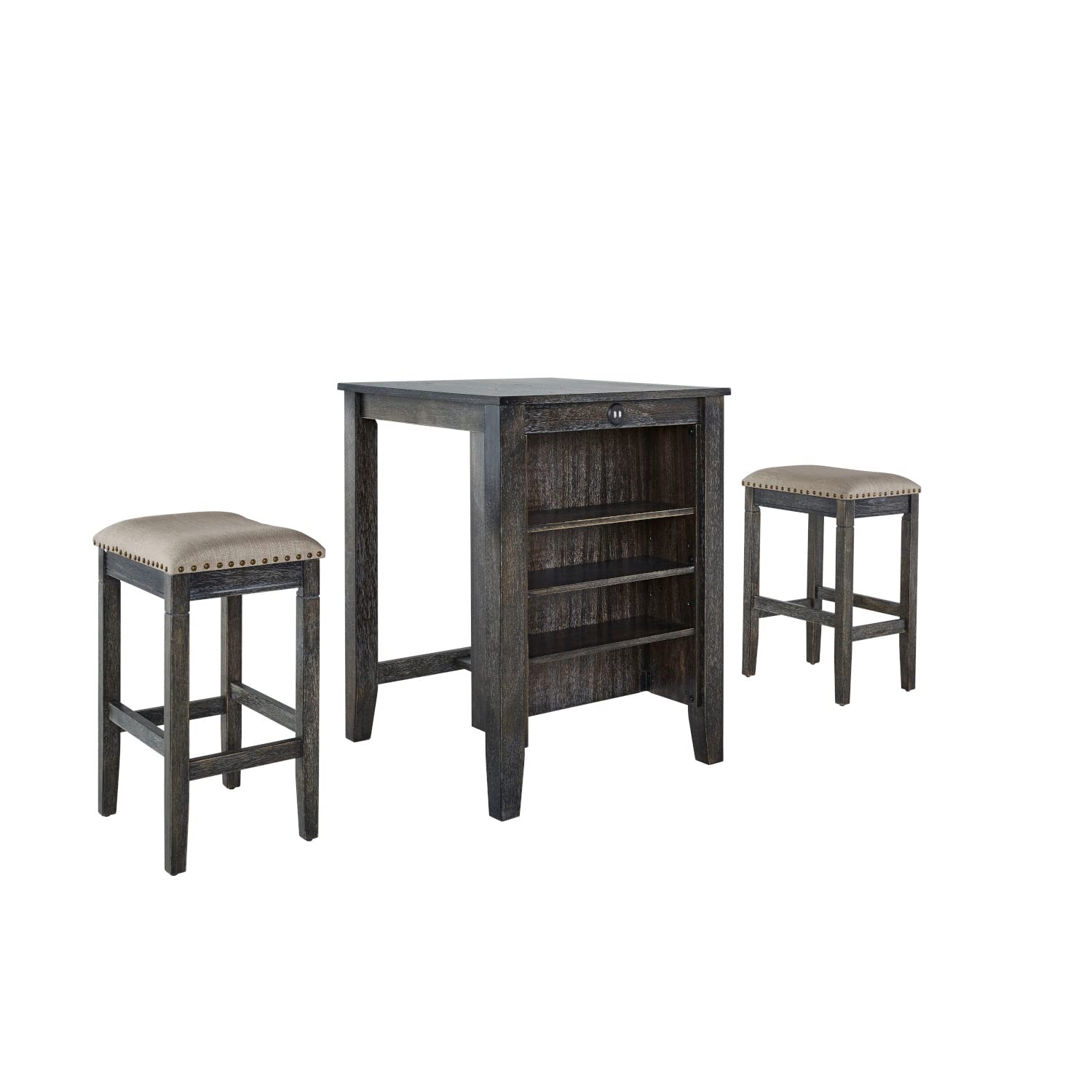 Progressive Furniture Tapas Weathered Pepper Counter Table and Stool Set - 3-Piece Kitchen Island Bar Set for Small Spaces, Breakfast Nooks & Modern Home Decor