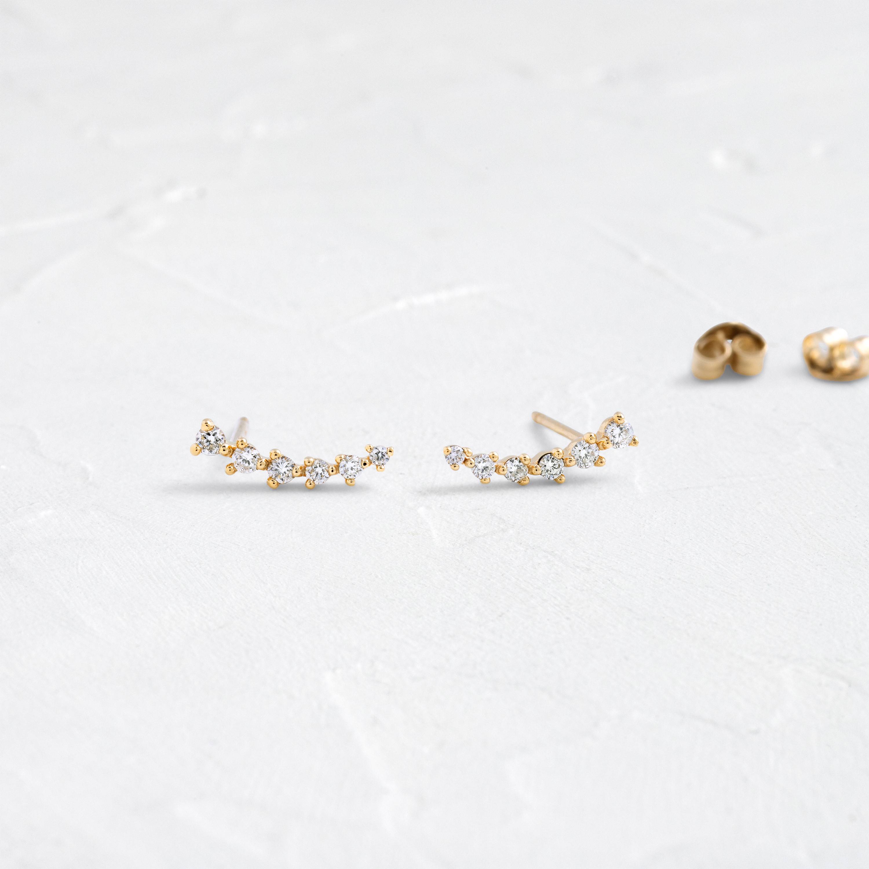 Diamond Swell Stud Earrings - 14K Gold Plated Cubic Zirconia Studs for Women | Perfect for Everyday Wear, Parties & Special Occasions