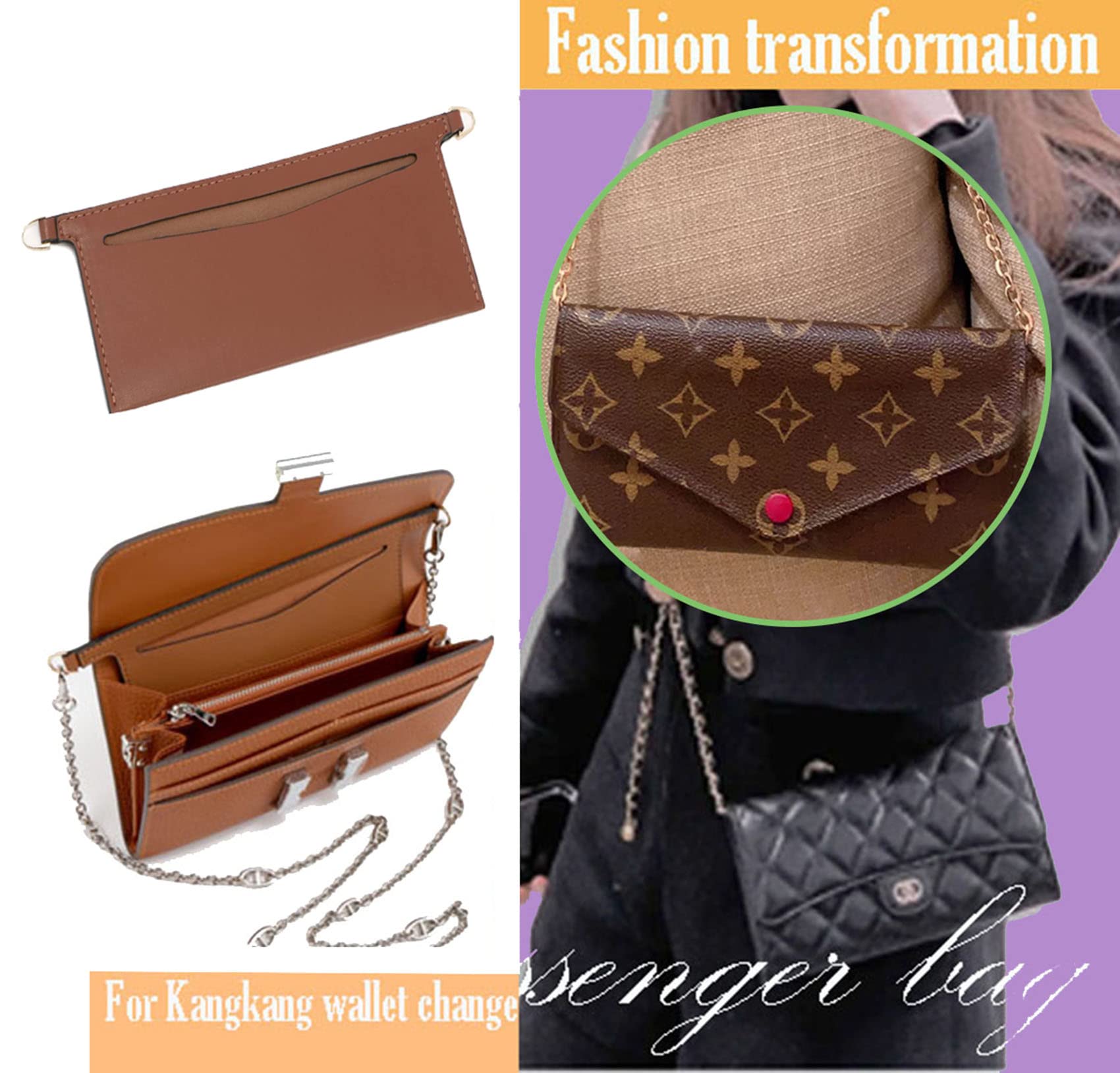 Lckaey Sarah Purse Kit - Detachable Insert Organizer with Emily Wallet & Diagonal Shoulder Bag for Women | Perfect for Travel, Work, and Everyday Use