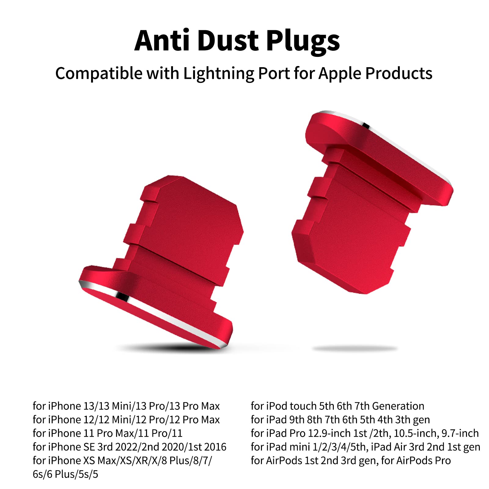 2 Pack Anti Dust Plugs for iPhone 13 Pro Max/14/12 Mini/11/XS/XR/X/8 Plus/SE 2020/2022 & iPad Mini/Air - 8 Pin Charging Port Covers with Mini Storage Box (Red) - Protect Your Device from Dust & Debris While Traveling or Storing