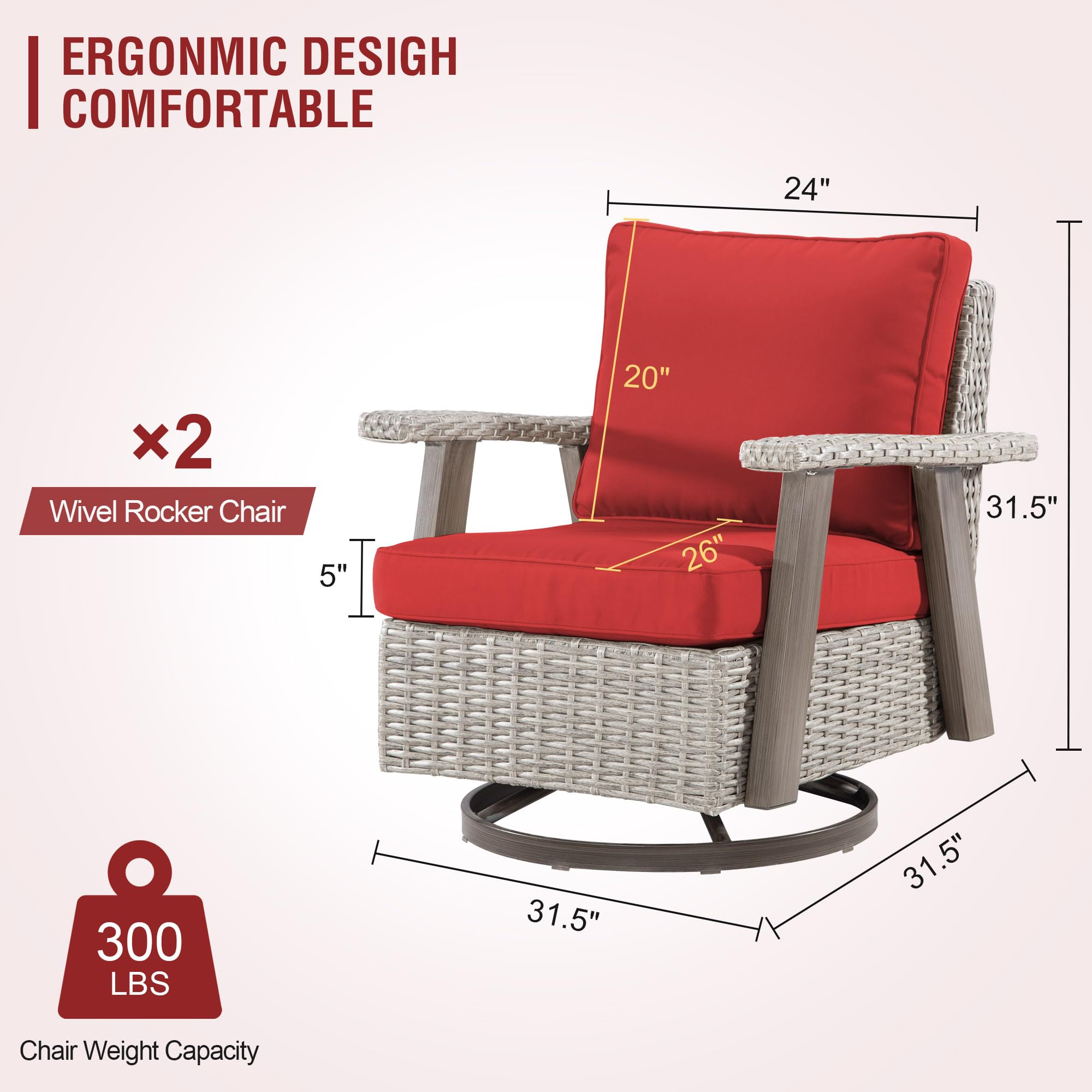 2-Piece Outdoor Swivel Rocking Chair Set - Rattan Wicker Patio Furniture with Cushion for Porch, Deck, Balcony & Garden (Red) | Perfect for Relaxing, Entertaining & Outdoor Conversations