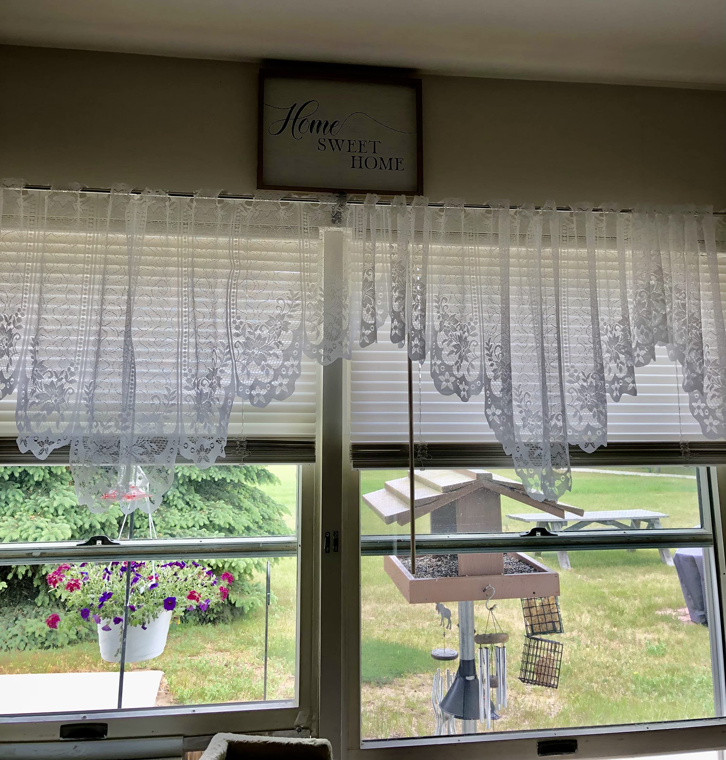 WUBODTI White Lace Swag Valance Curtains 63x24 Inch - Sheer Floral Embroidery Kitchen Window Valances, Hollow Knit Drapes for Bathroom, Cafe & Living Room - Perfect for Small Windows & Home Decor